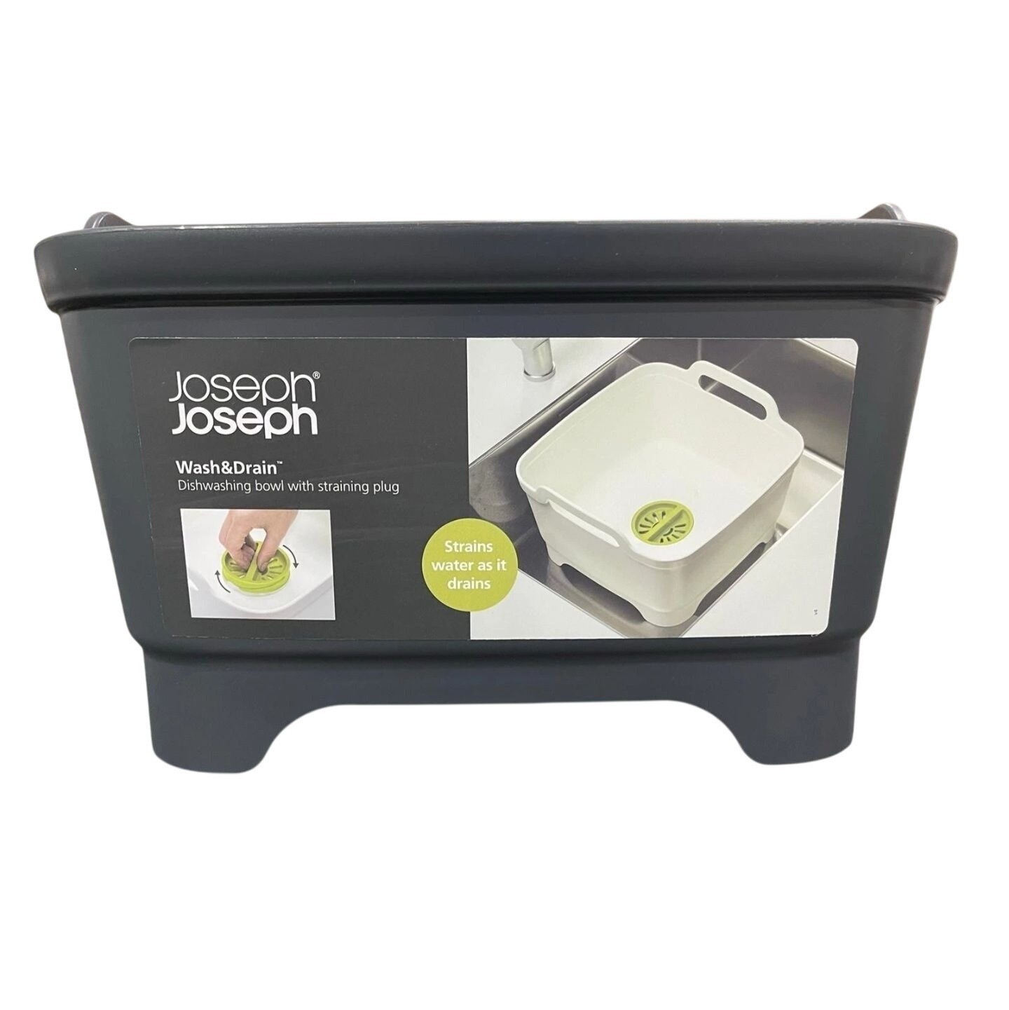 Joseph Joseph Wash & Drain Dishwashing Bowl With Straining Plug Grey 12″x12″x7″