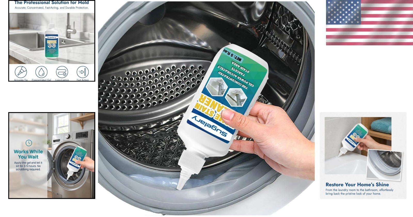 Versatile Mold Stain Cleaner Gel for Washing Machine & Bathroom Use – 5 fl oz