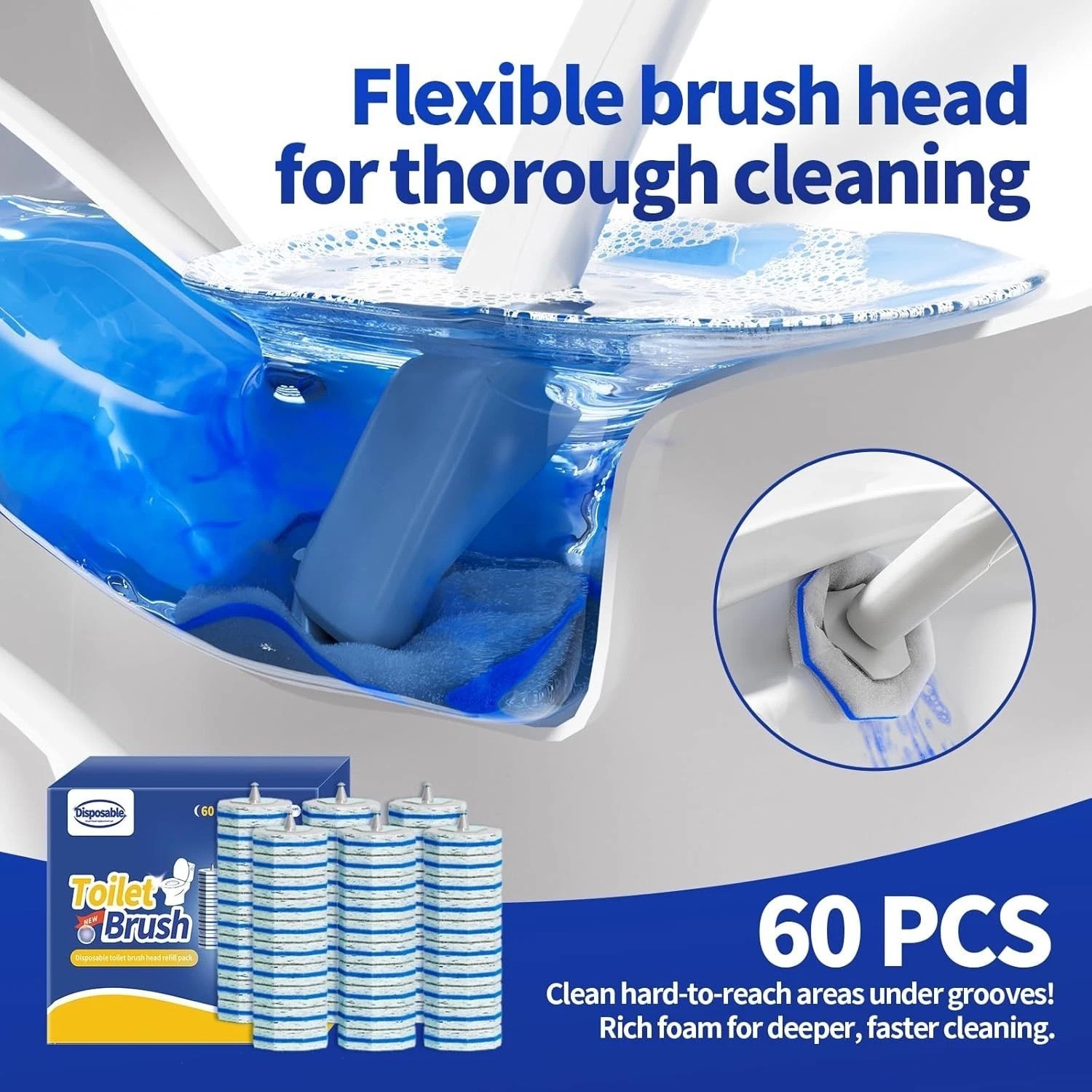 60pcs Toilet Wand Refills fits Clorox Toilet Wand, Thickened Cleaning Upgraded