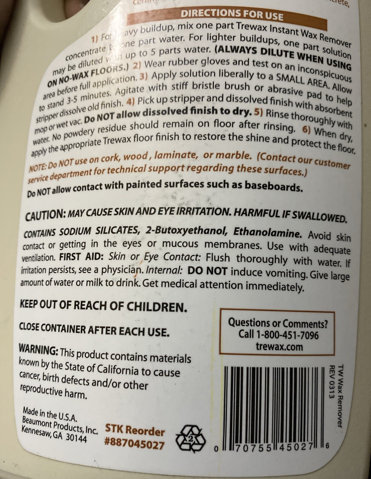 Trewax 887045027 Instant Wax Remover 32 fl oz.
