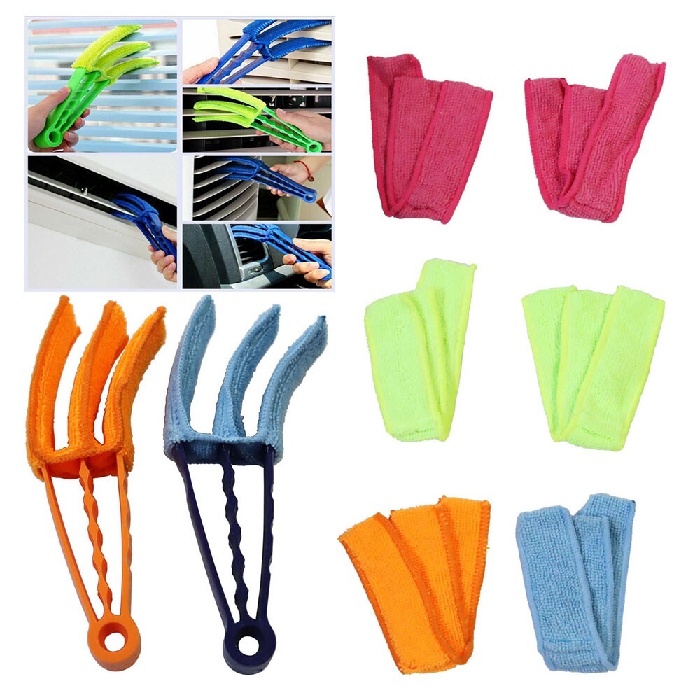 1 Set Window Blind Blade Cleaner Window Duster Brush with 2 Clamps and 8 Sleeves