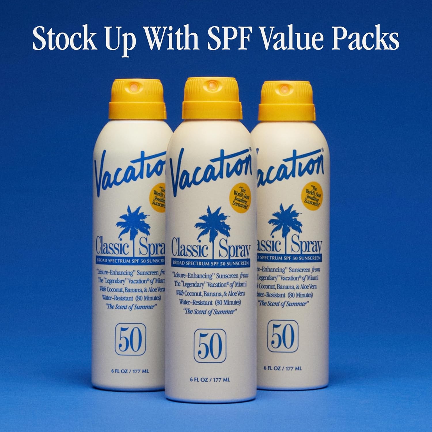 Vacation Classic SPF 50 Sunscreen Spray, 6 Fluid Ounces, Pack of 3 – Broad Spe