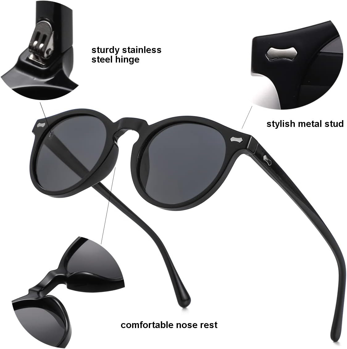 Vintage Polarized Sunglasses for Men round Sunglasses UV400 Protection Retro Han