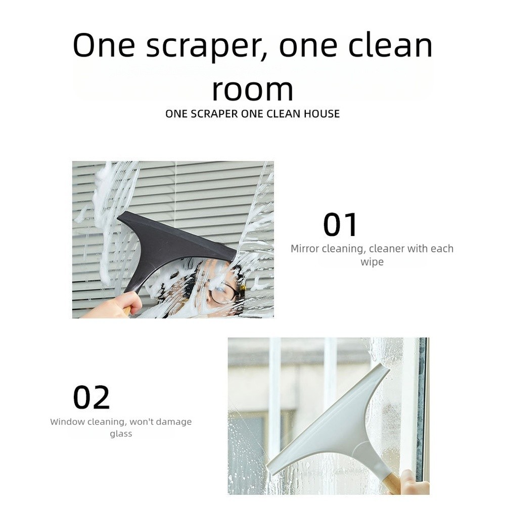 Glass and Window Scraper with Wooden Handle and Soft TPR Blade for Home Use