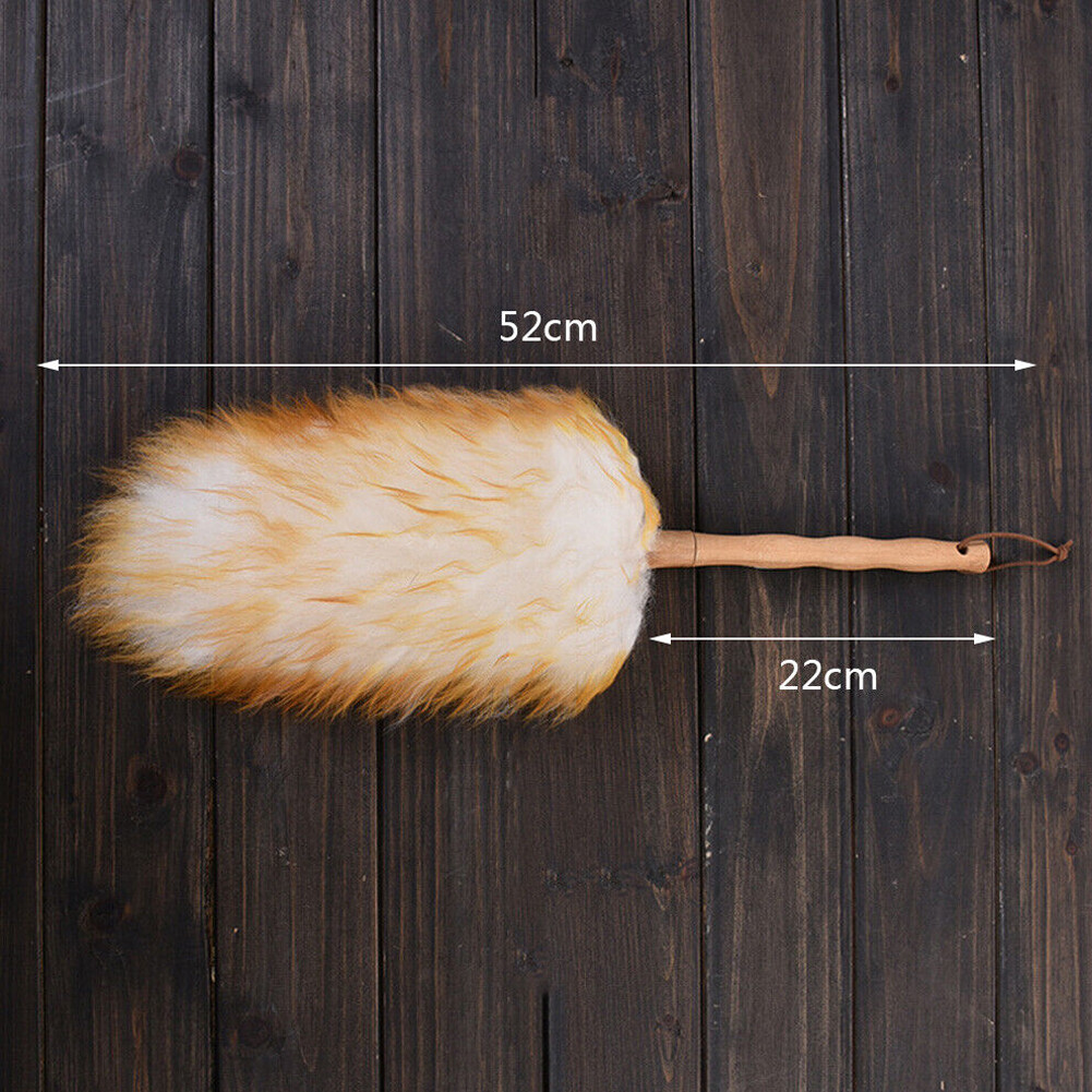 2PCS Household Wool Lambswool Feather Brush Duster Dust Cleaning Wood Handle