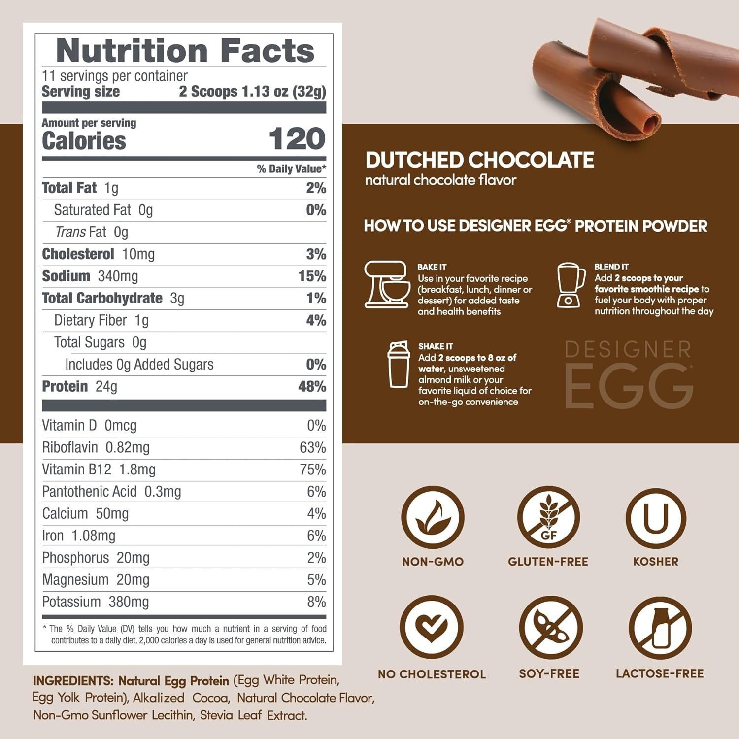 , Designer Egg, Natural Egg Yolk & White Protein Powder, Keto and Paleo Friendly
