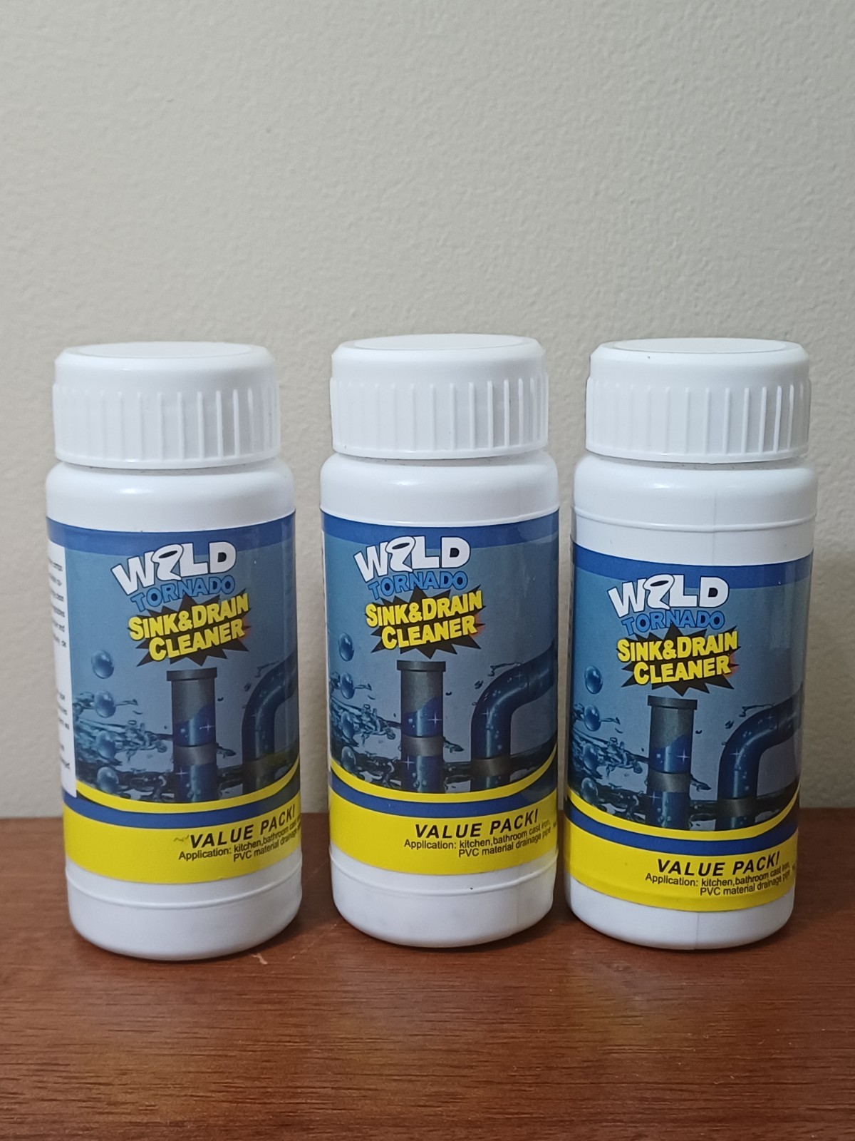 Set of 3 Wild Tornado Powerful Sink & Drain Cleaner High Efficiency Clog Removal