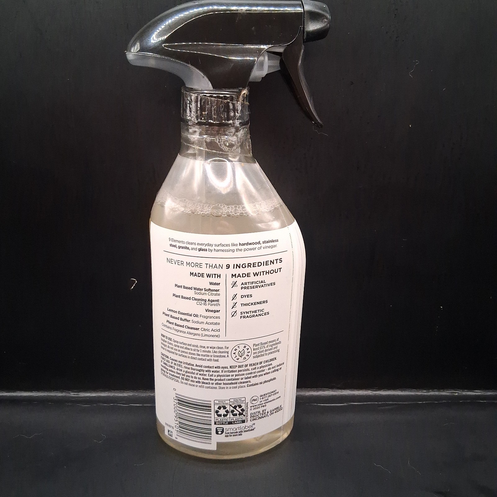 9 Elements Bathroom Cleaner Vinegar Powered Lemon Scent 18 oz Spray Bottle NOS