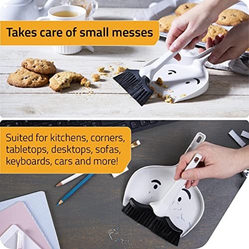 Mini Mustache Dustpan and Brush Set – Small Broom for Home & Travel Cleanup