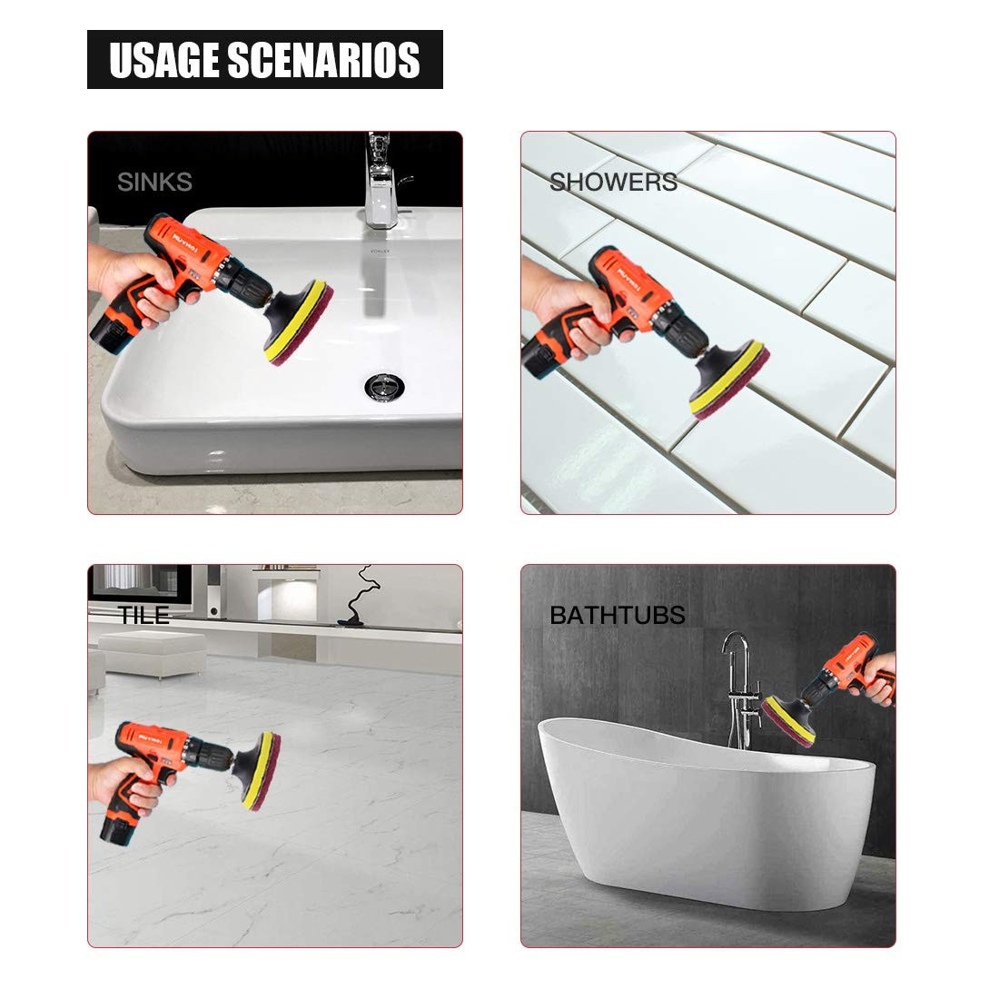 16Pcs 4 Inch Drill Power Brush Tile Scrubber Scouring Pads Cleaning Kit with …