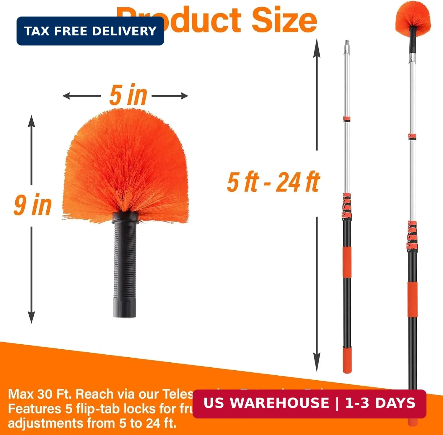 30FT Cobweb Duster with Extension Pole – High Reach Duster for High Ceilings & O