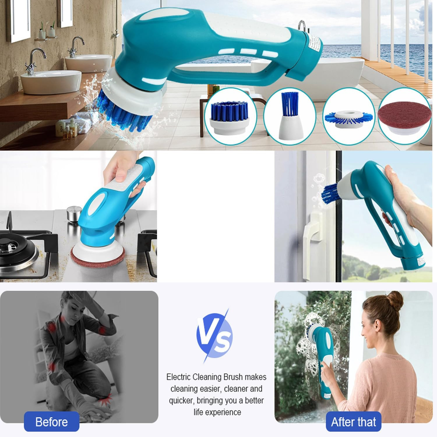 Electric Scrubber Power Cordless, Portable 360 Handheld Washing Cleaning Machine