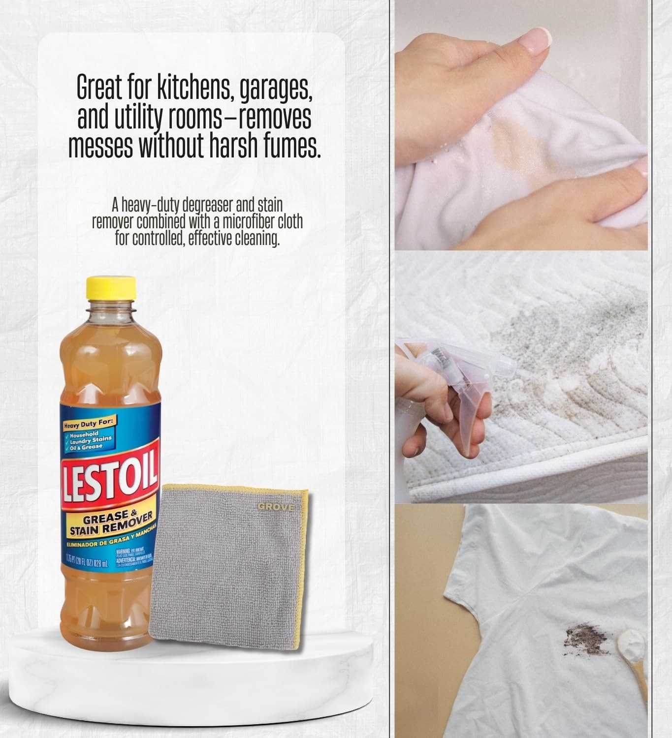 Lestoil No Scent Grease and Stain Remover 28 oz Liquid Bundle with Microfiber…