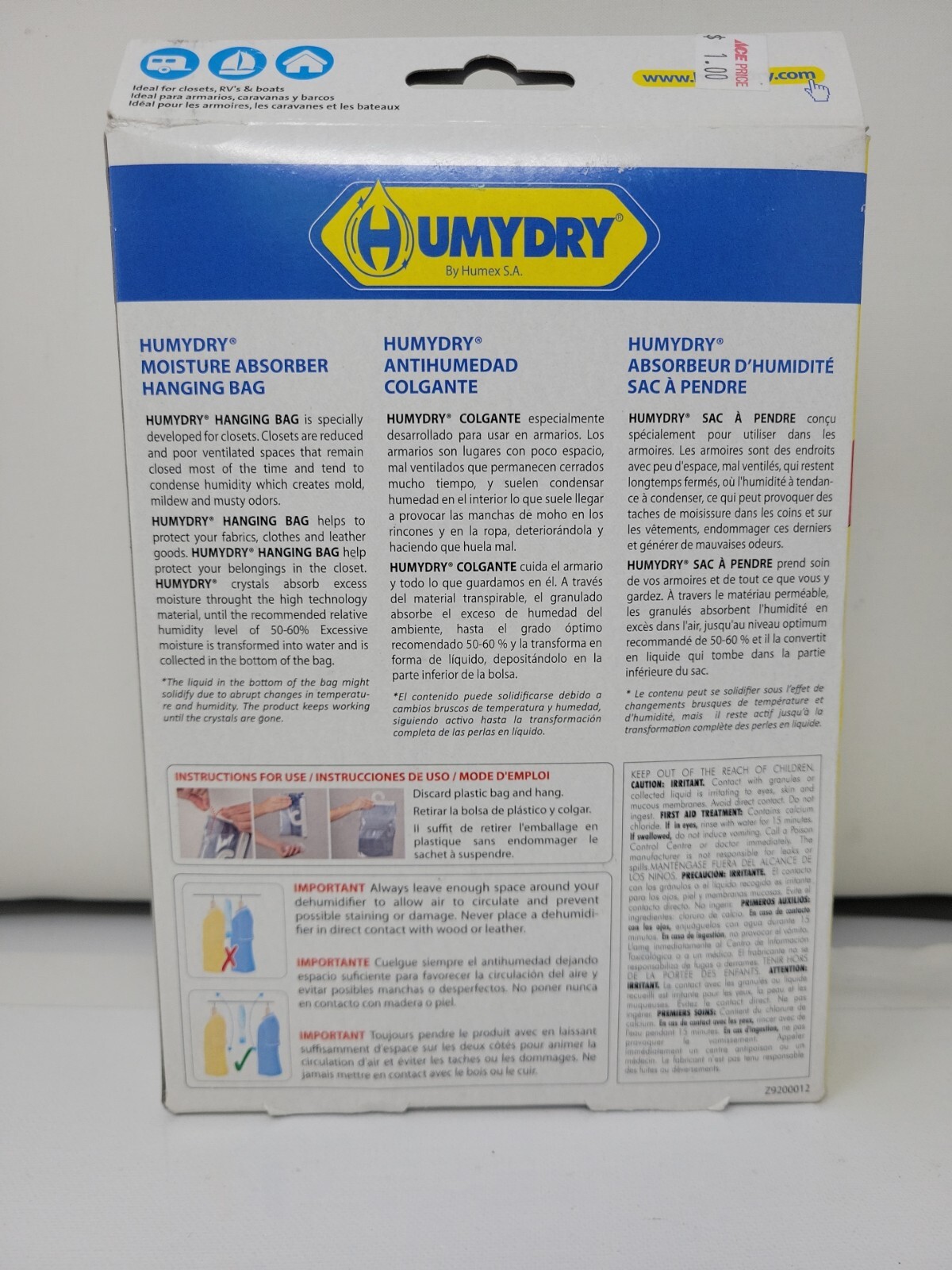 HUMYDRY USA40600C12 Natural Hanging Recyclable Moisture Absorber 15.9 oz.