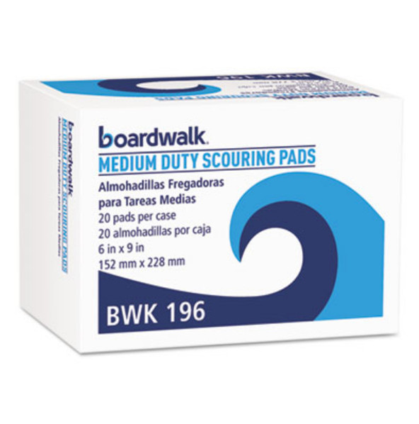 Boardwalk BWK196 Medium-Duty Scouring Pad, 6 x 9, Green, 20/Carton