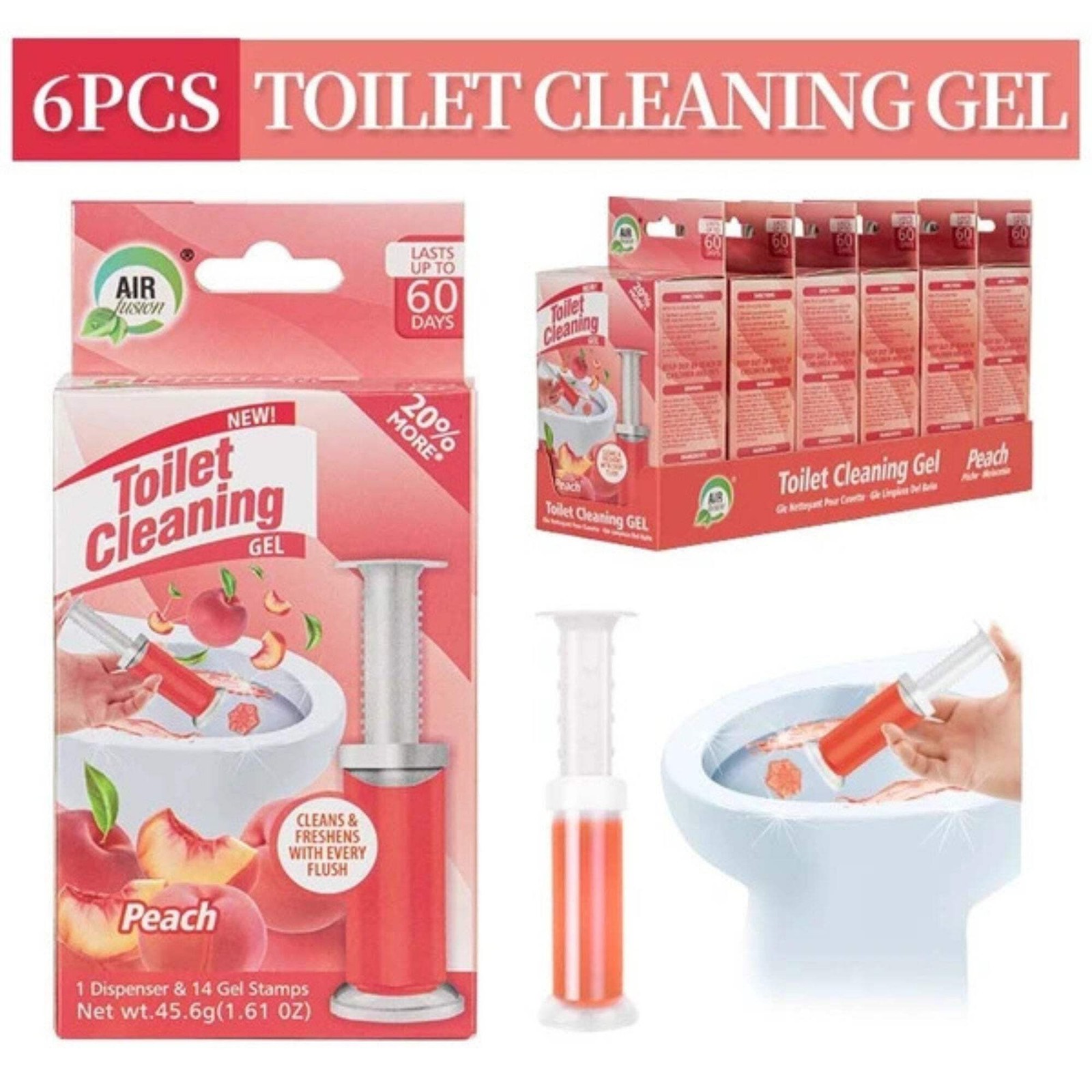 Air Fusion Peach Scent Toilet Cleaning Gel 14 Stamps 1.61oz 1 Pack