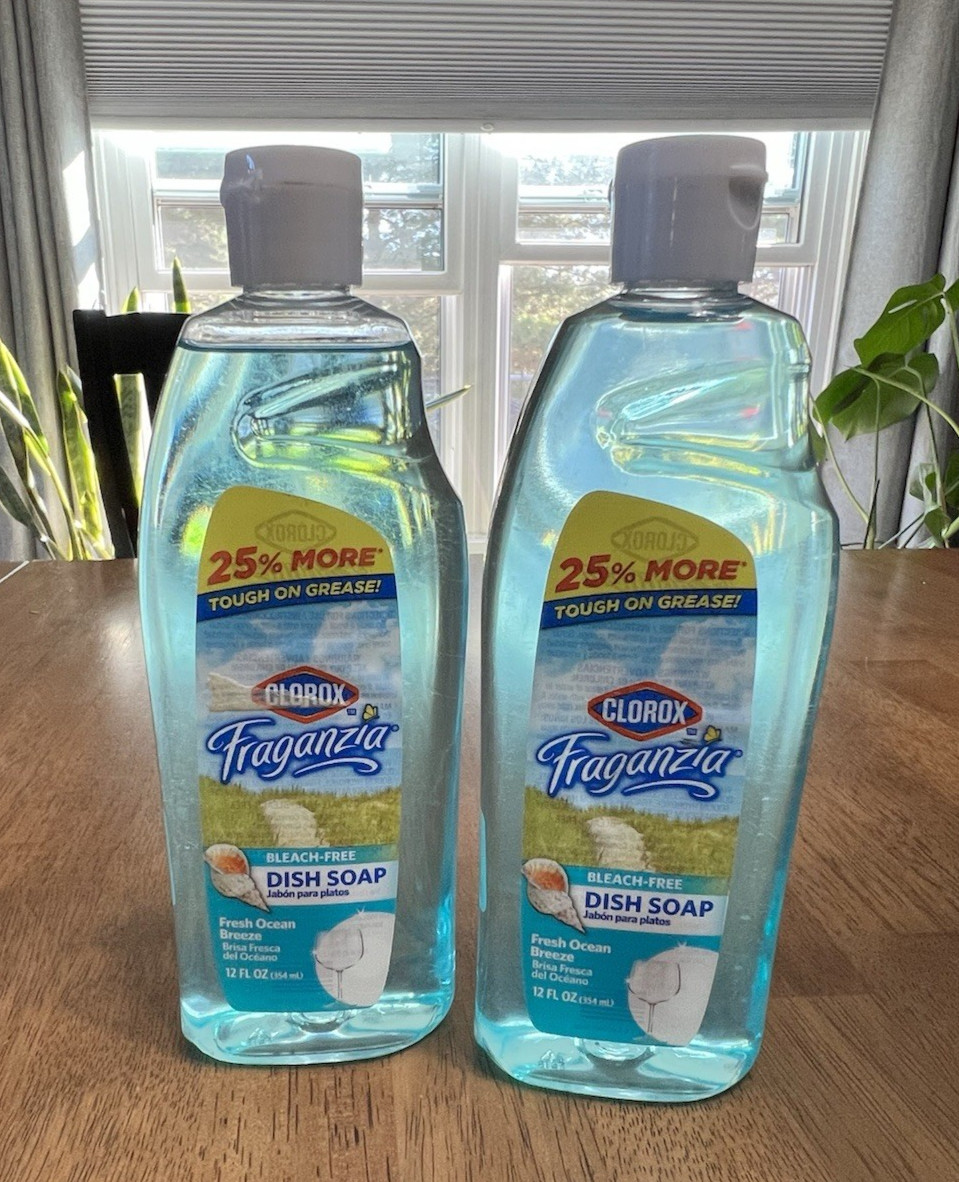 Clorox Fraganzia Bleach Free Liquid Dish Soap Fresh Ocean Breeze 12 Oz Lot of 2