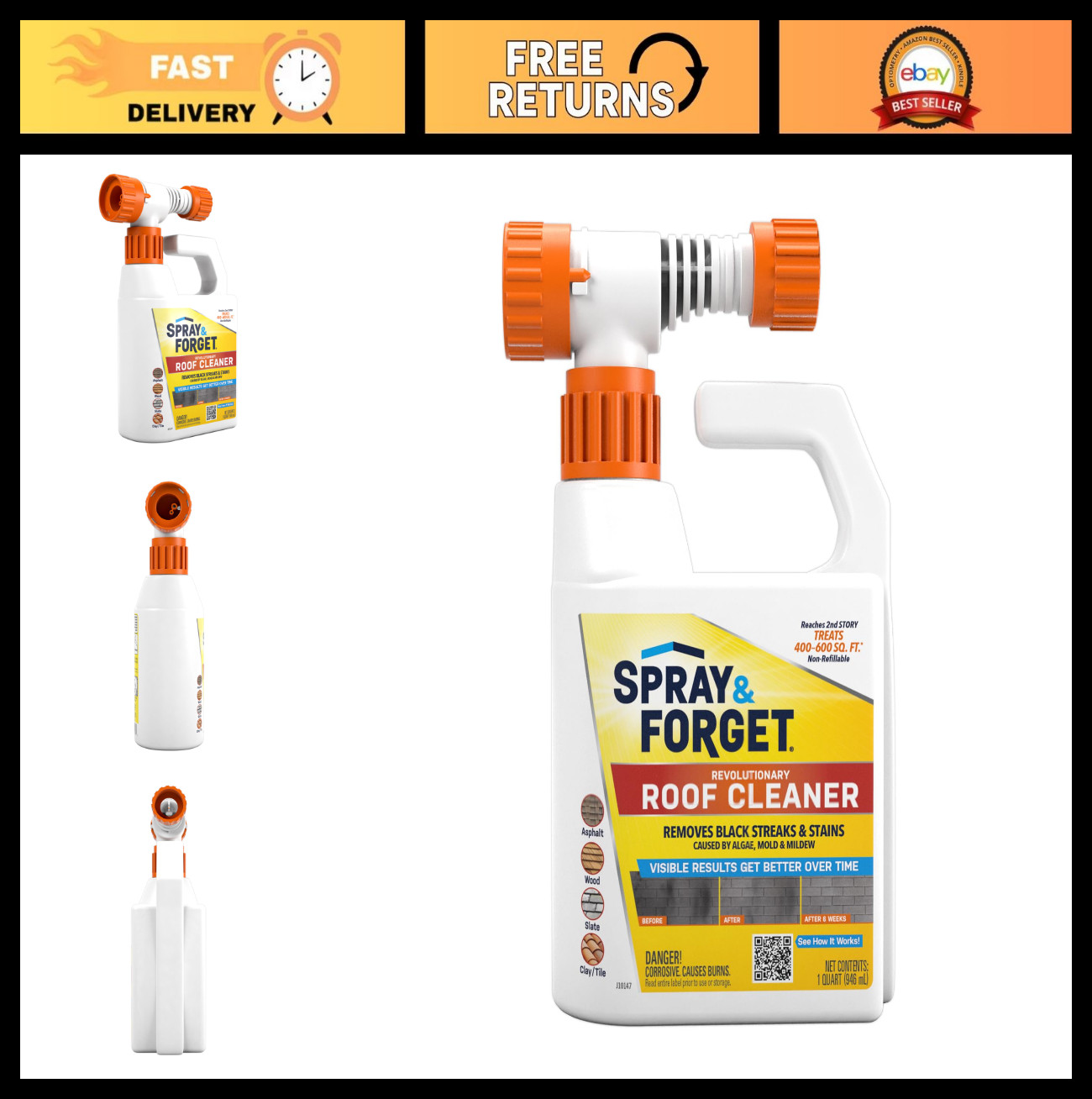 Concentrated Roof Cleaner – 1 Quart Hose End Spray & Forget, Easy Application