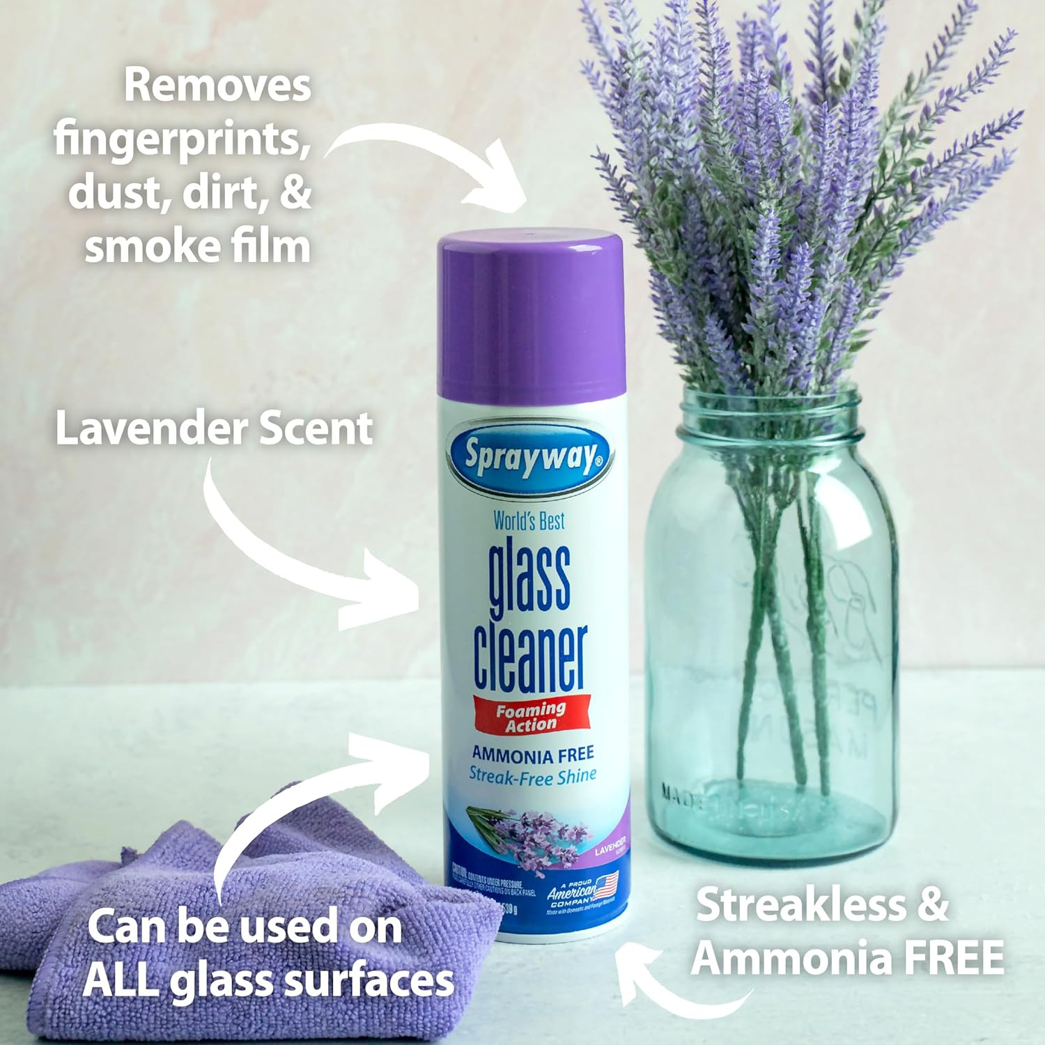 Sprayway Glass Cleaner Lavender Scent Foaming Aerosol Spray, 19Oz, Pack of 6 | A