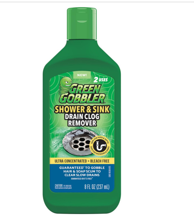 Green Gobbler Drain Clog Remover 5-in-1 Hair Dissolver Shower Sink Septic Safe