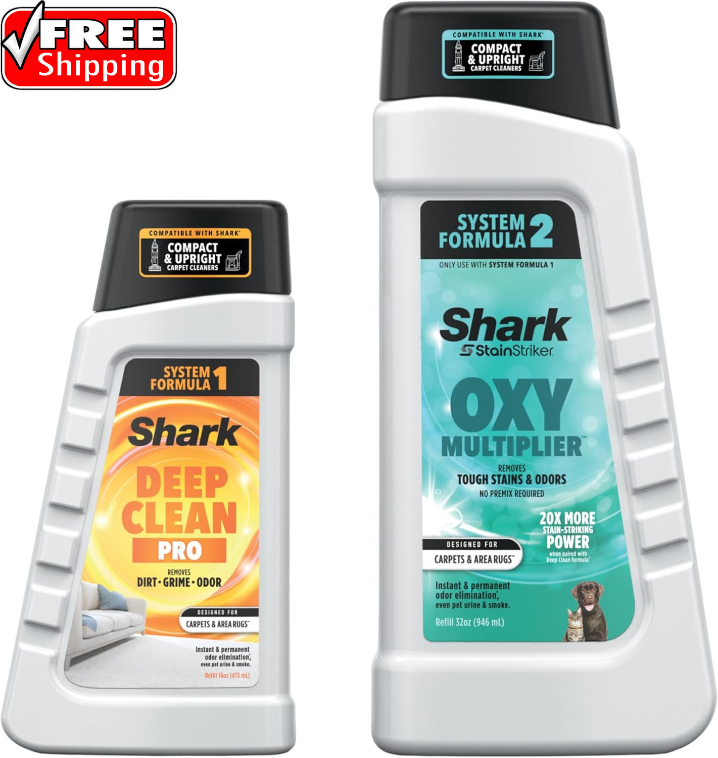 Shark Stainstriker Cleaning Solution Bundle for Portable Cleaners, Carpet and Ar