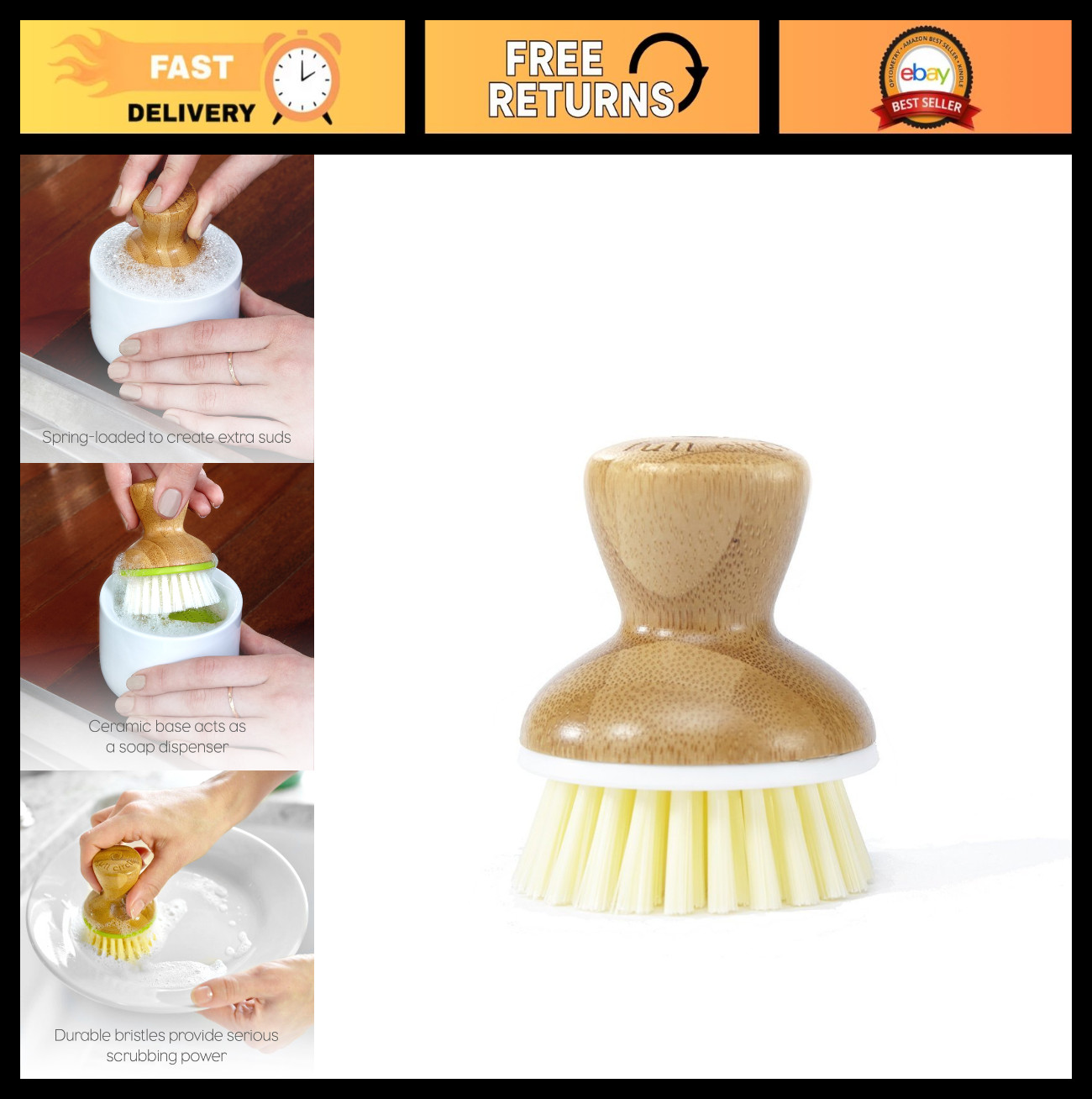 Eco-Friendly Dish Brush Set, 6 Pack – Bubble Up Design for Easy Cleaning