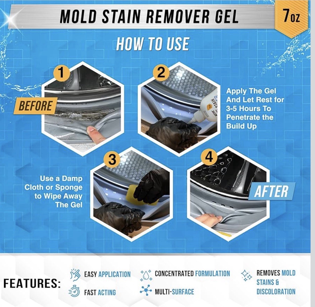 Mold Stain Remover Gel Cleaner -Heavy Duty Stain Cleaner for Front Loader Wash