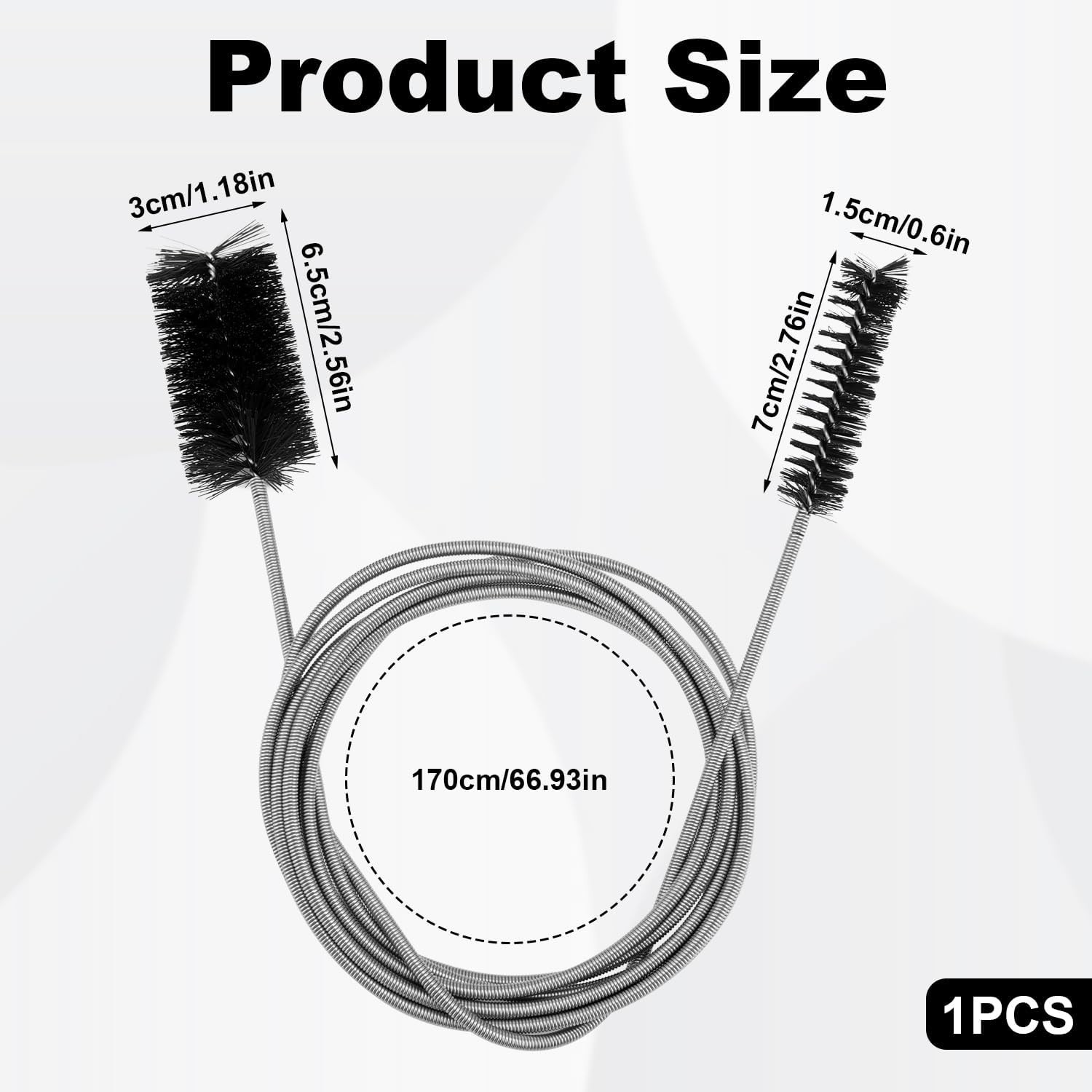 Flexible Metal Tube Brush 66.93 Inch Drain Pipe Cleaning Tool for Narrow Holes