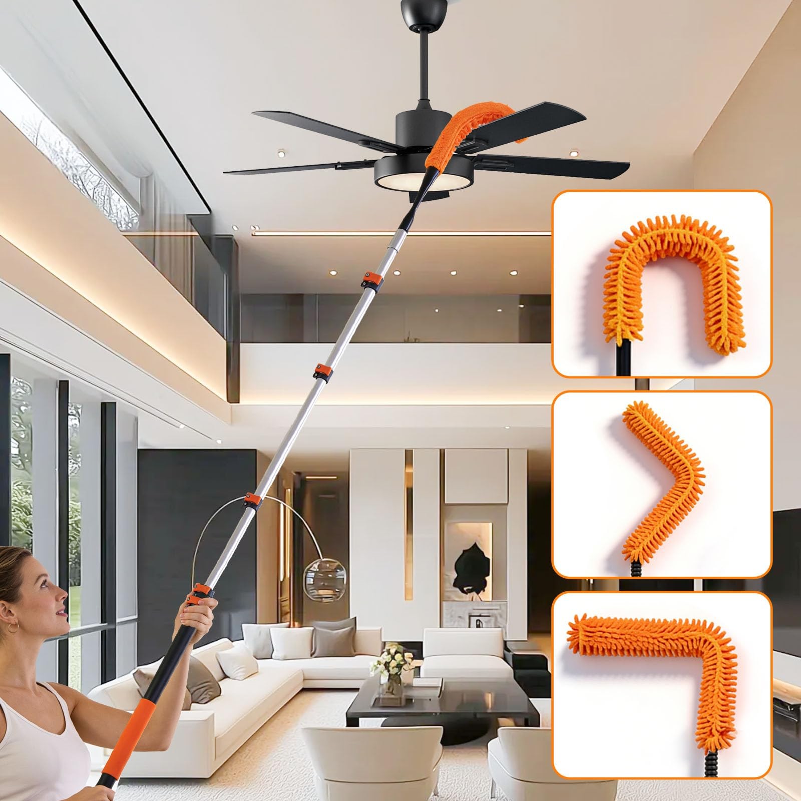 30FT High Reach Duster Kit Extension Pole Ceiling Fan Window Cleaner Set NEW!