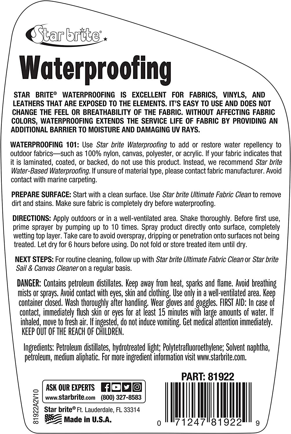 StarBrite 81922 22oz Waterproofing w/ PTEF Cleaning Supply Outdoor Boat Cover