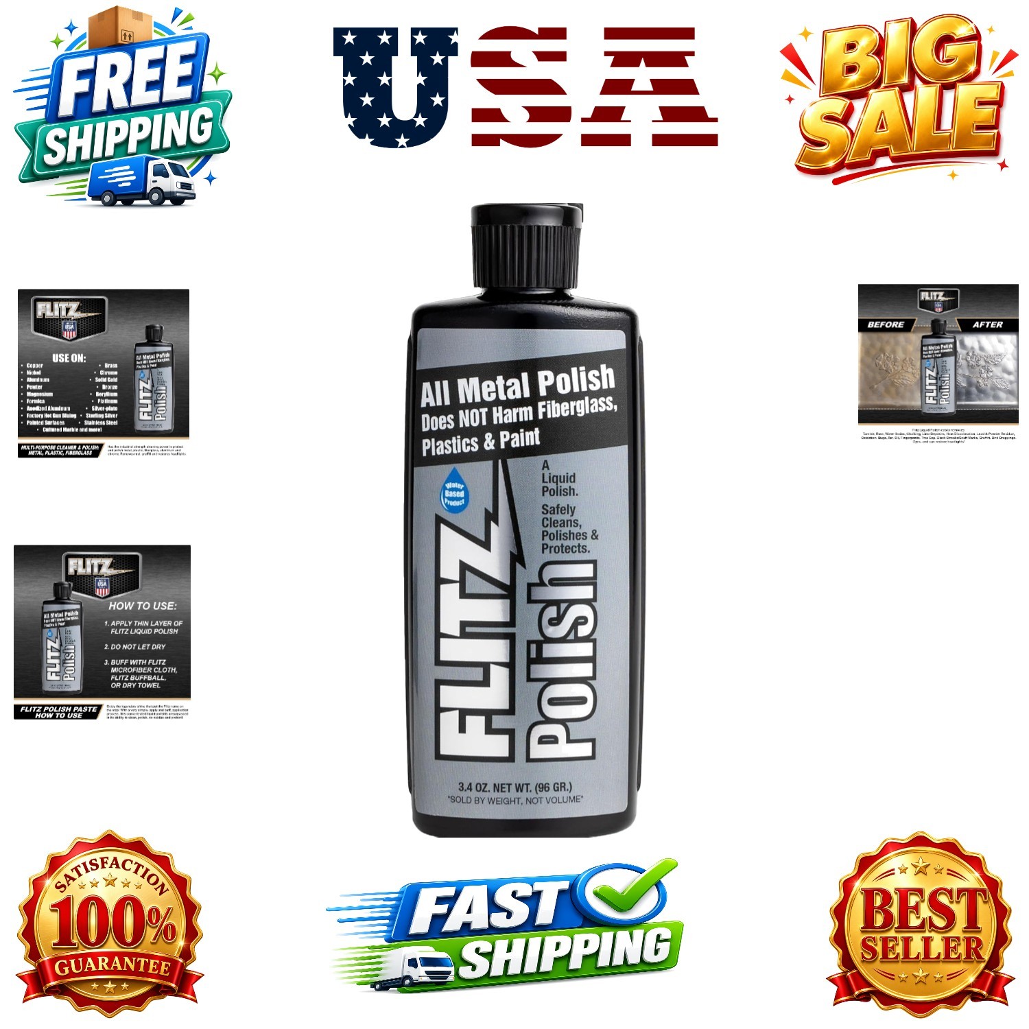 Multi Purpose Metal Polish Liquid – 3.4oz Bottle of -Made Tarnish Remover – F…
