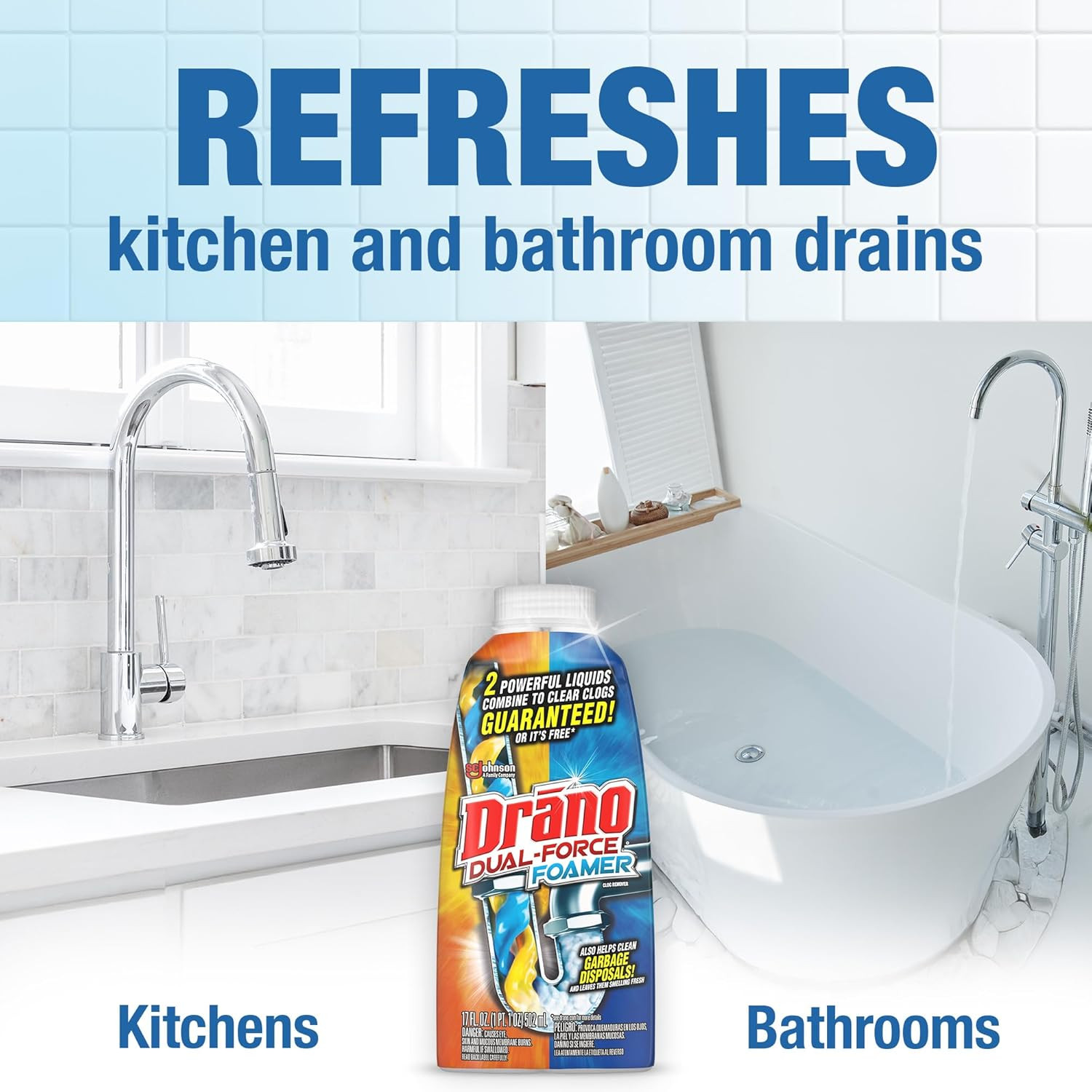 Drano Dual-Force Foamer Drain Clog Remover and Cleaner for Shower or Sink Drains
