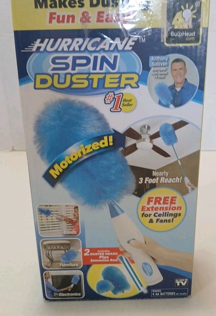 Hurricane Spin Duster Motorized Dust Wand w/3ft Extension For Ceiling Fans NIB