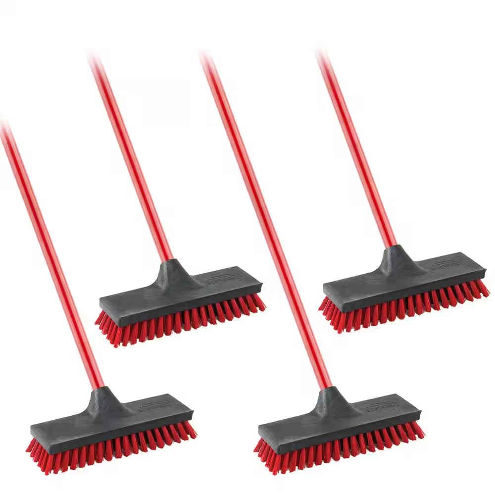 10.5 In. High Power Floor and Deck Scrub Brush with Steel Handle (4-Pack)