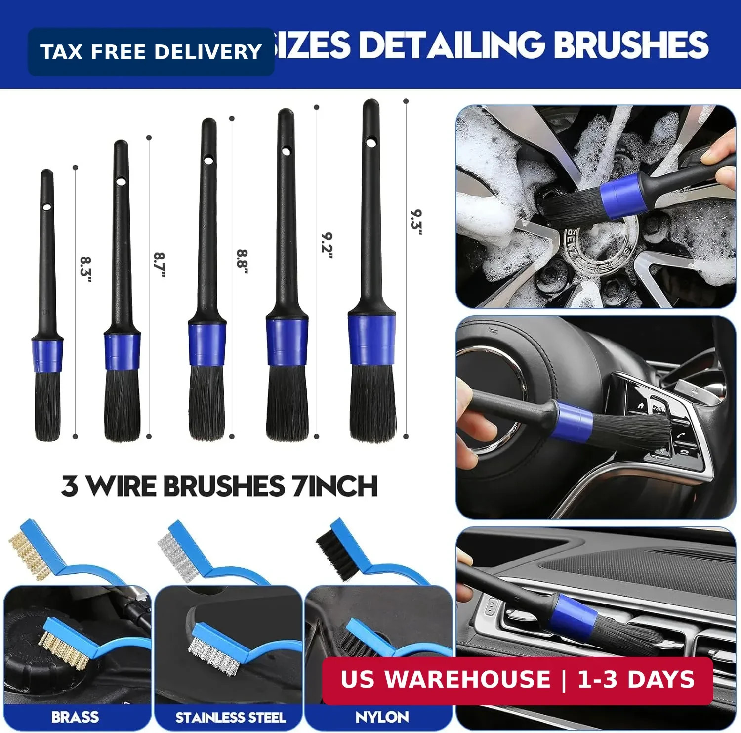 Car Detailing Kit Car Wash Supplies Brush Set Interior Exterior Wheels Cleaning