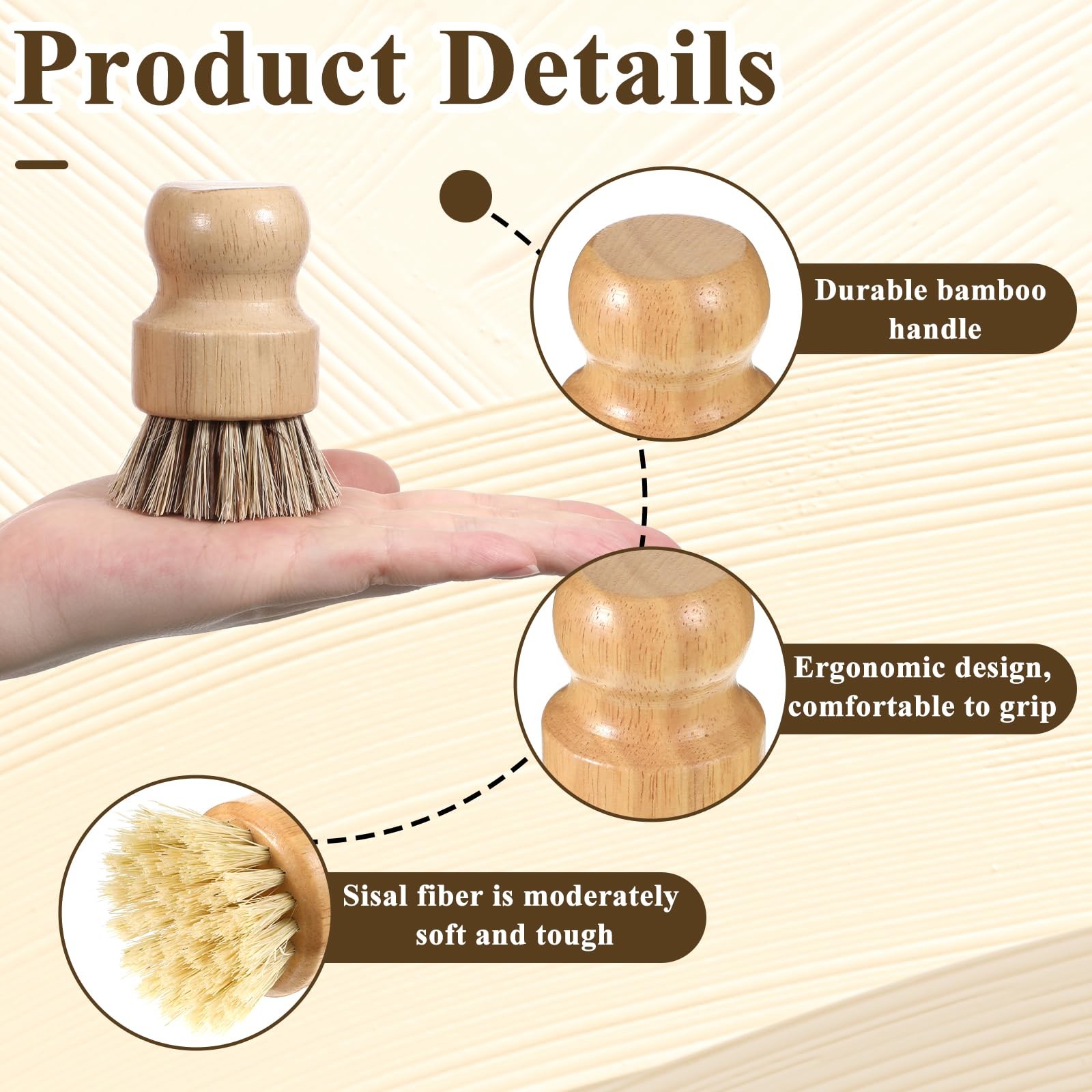 7 Pcs Bamboo Scrub Brushes Set, Kitchen Dishwashing Scrubber with Natural Sis…