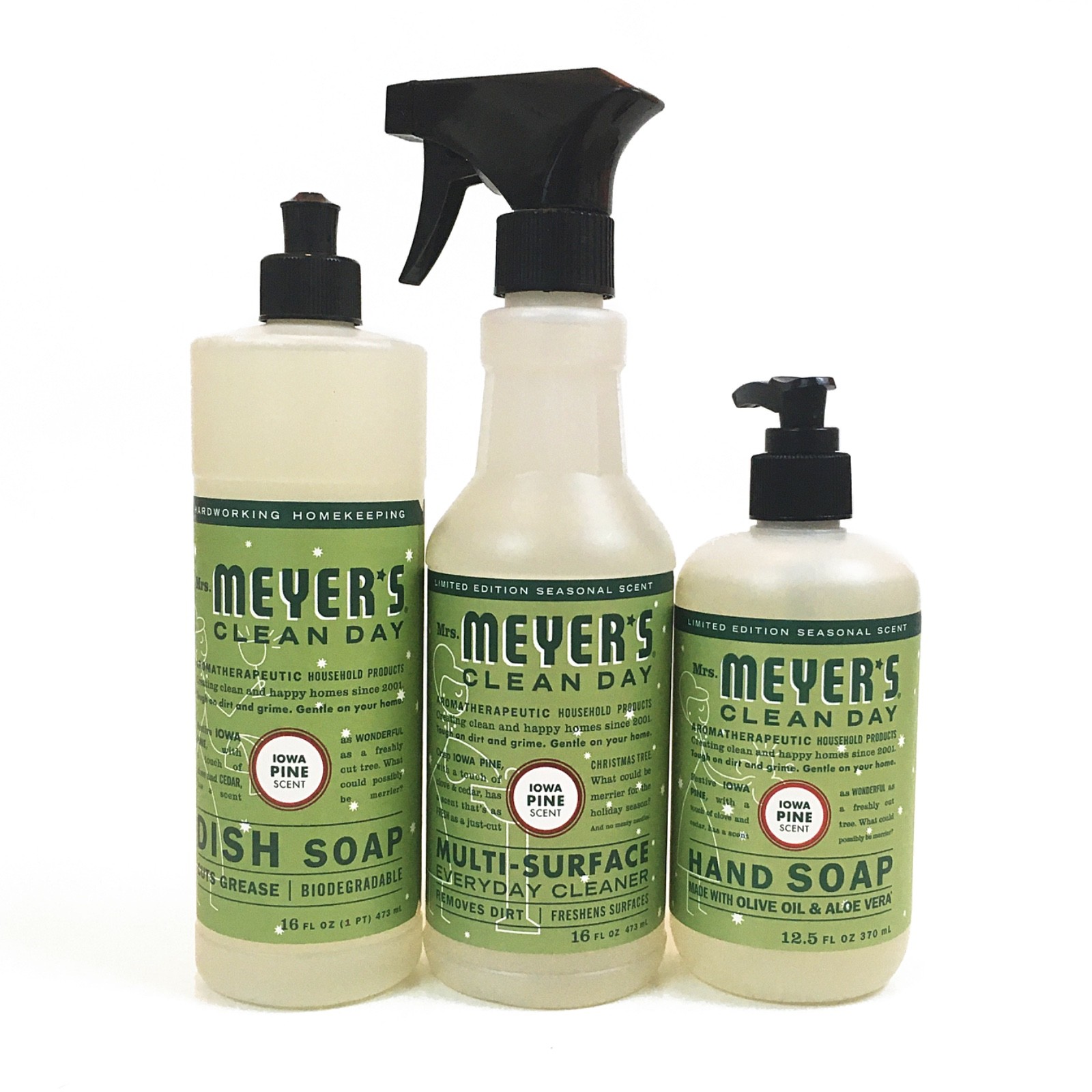 Mrs Meyers IOWA PINE Dish Soap, Hand Soap, Multi-surface Cleaner – Bundle 3