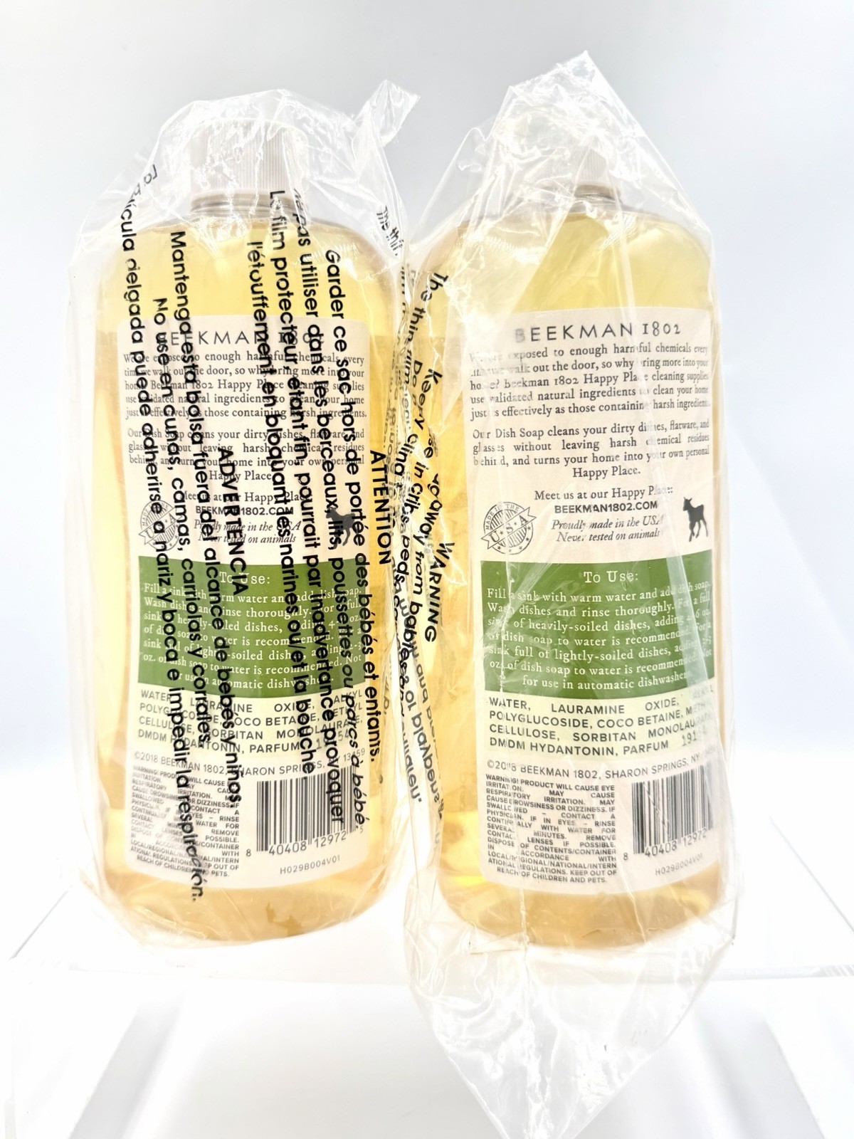 (2) Beekman 1802 Happy Place Liquid Dish Soap Sweet Grass Scent 20oz w/tops