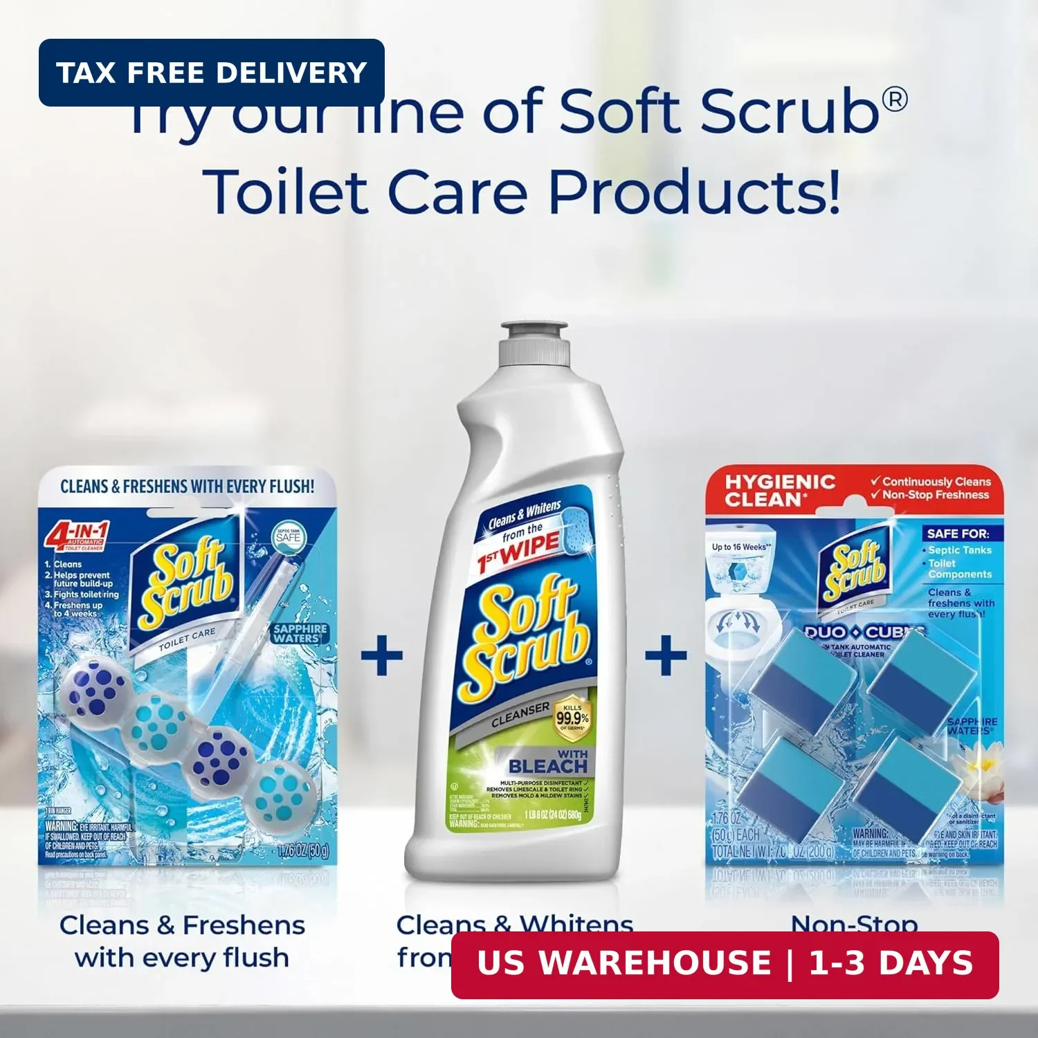 Soft Scrub 4-in-1 Rim Hanger Toilet Bowl Cleaner, Sapphire Waters, 2 Count