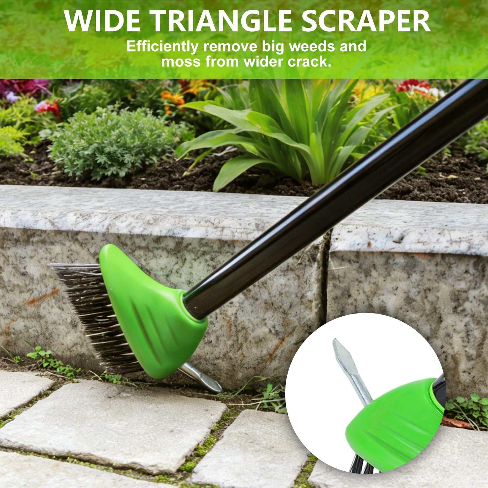 3in1 Crack Weeder Tool & Floor Scrubber Brush for Driveway, Patio, and Deck