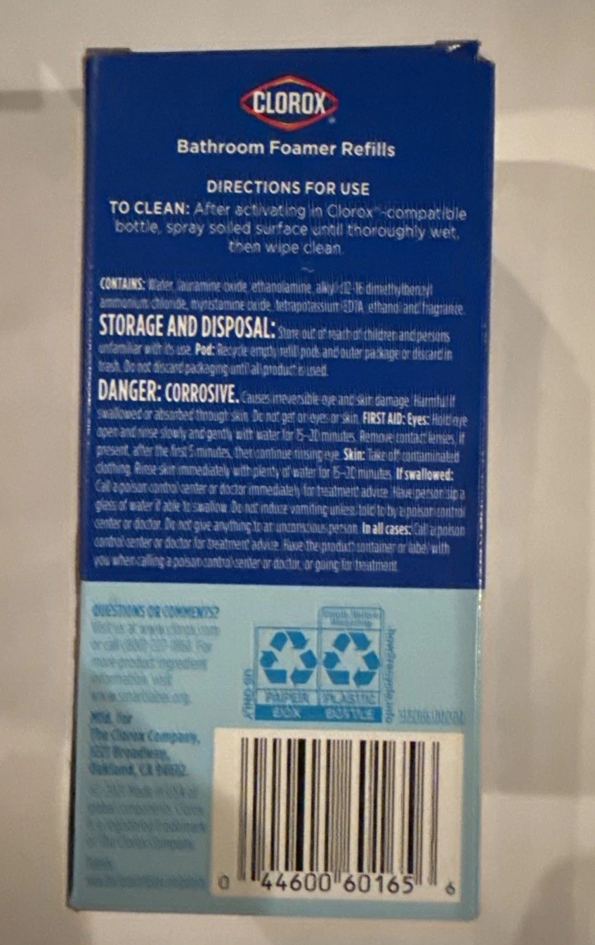 4x Clorox Bathroom Foamer Refills, remove bathroom grime, Bleach Free, 2×1.13oz