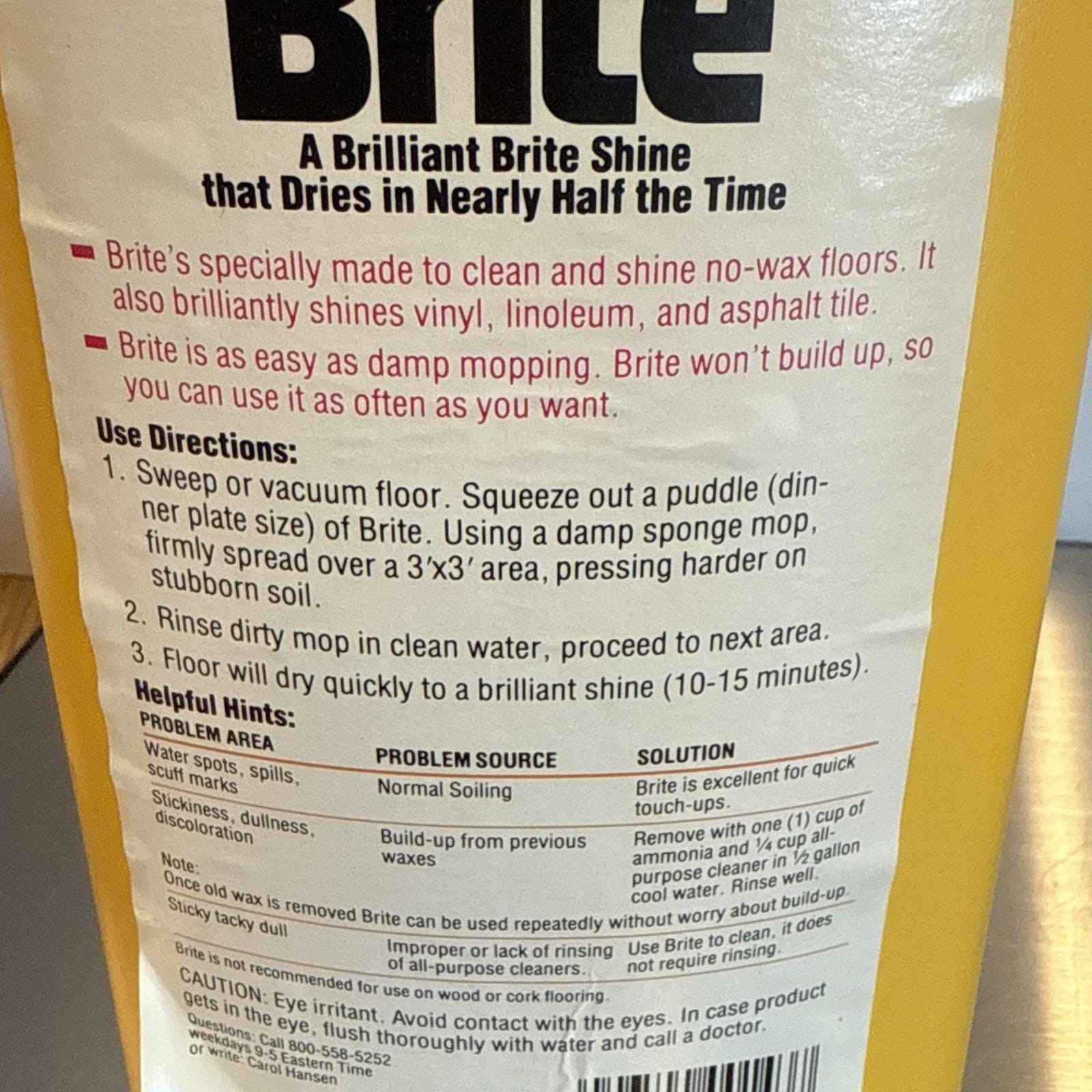 Vintage 1982 Brite Floor Shine Cleaner 32Fl Oz Johnson Garage Pantry Prop Full