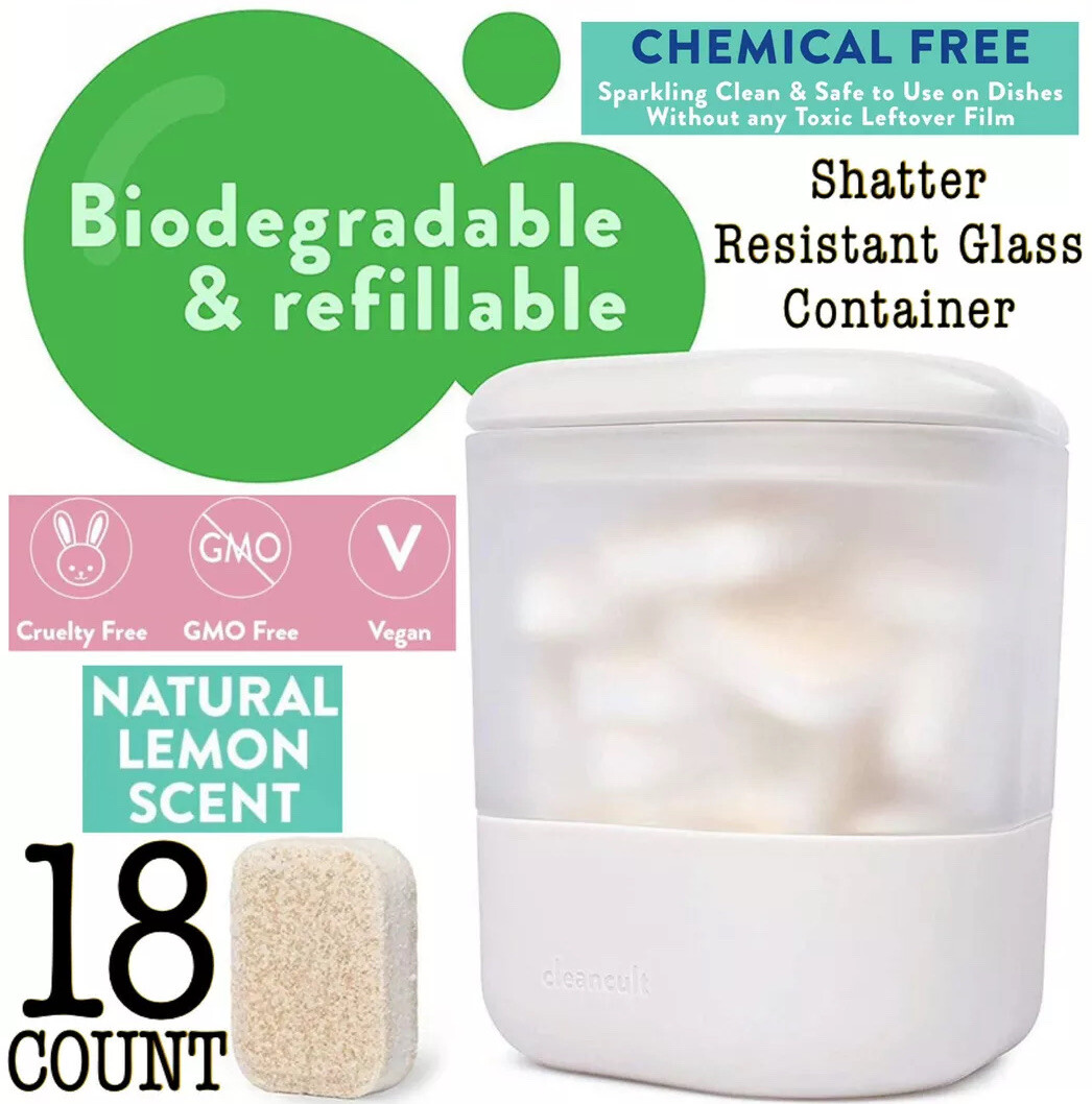 Cleancult Non Toxic Dishwasher 18 Tablets W/ Shatter Resistant Glass Container