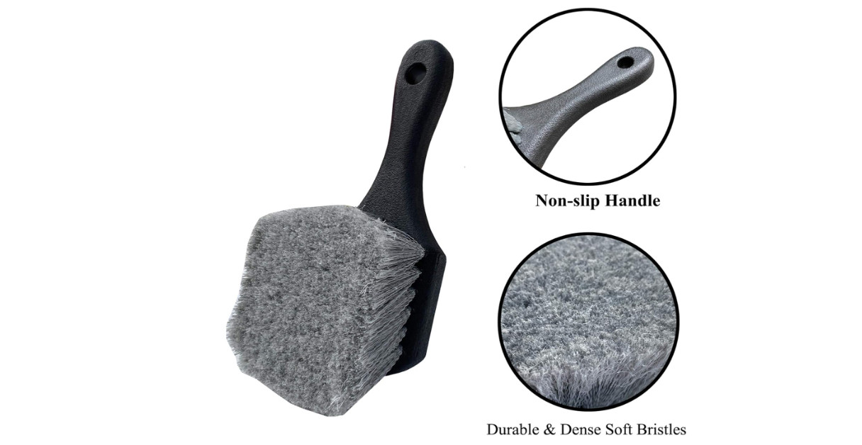 Wheel & Tire Brush for Car Rim, Soft Bristle Car Wash Brush, Cleans Tires & Rele