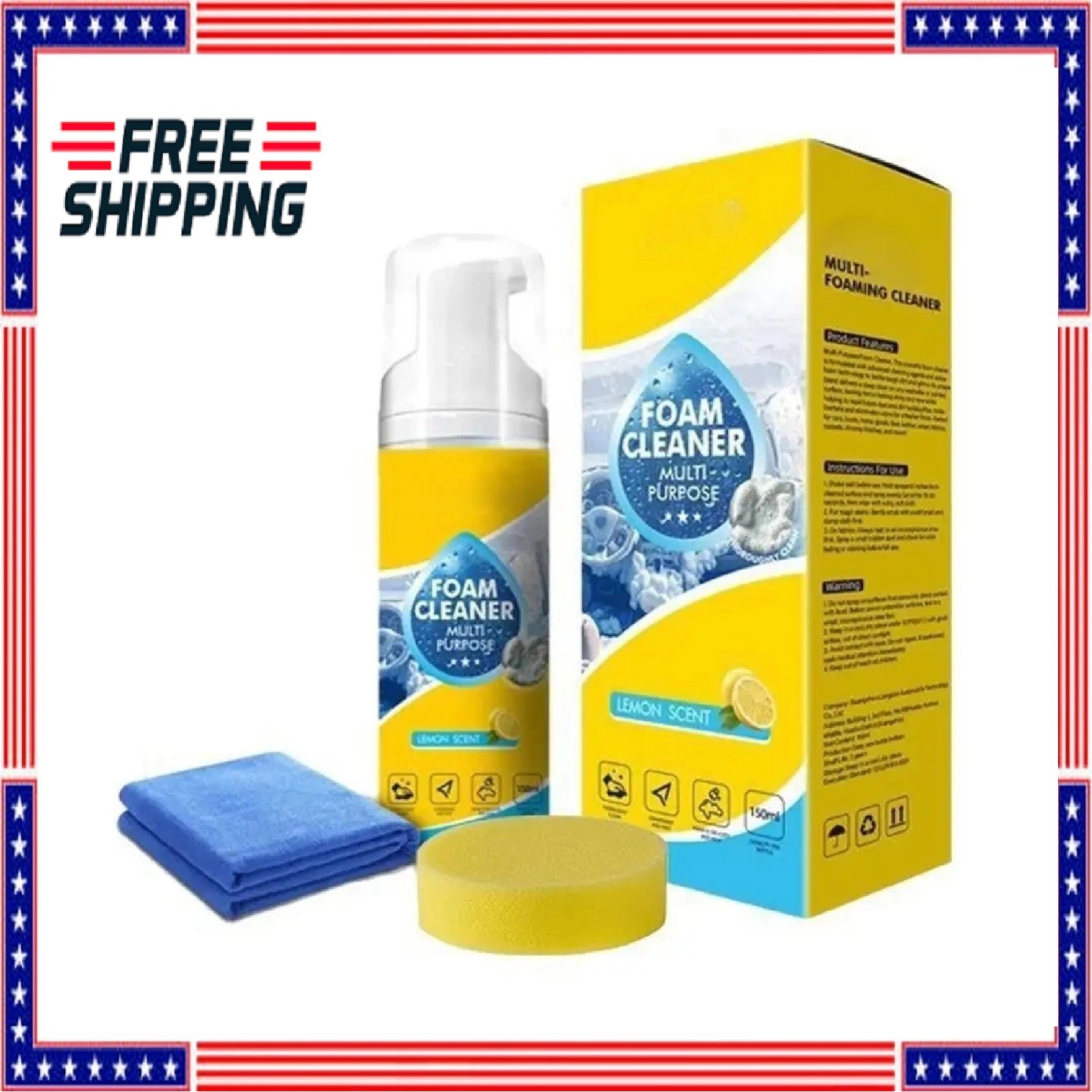 4-in-1 Multi-Enzyme Foam Cleaner, All-Purpose Spray 5oz with Sponge & Towel USA