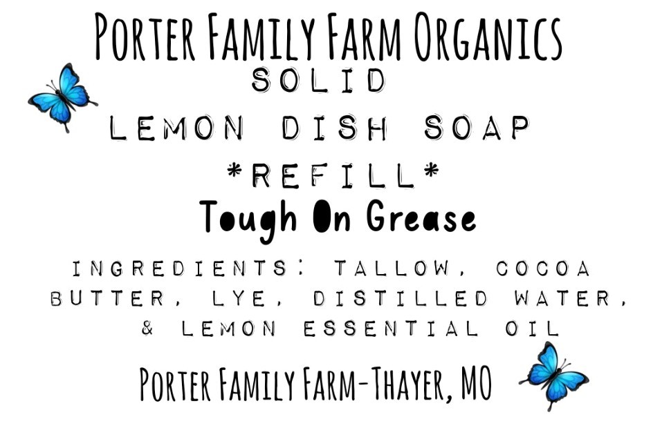 Solid Dish Soap*REFILLS* Lemon, 2 Pack, For Porter Family Farm Organics Dish Tin
