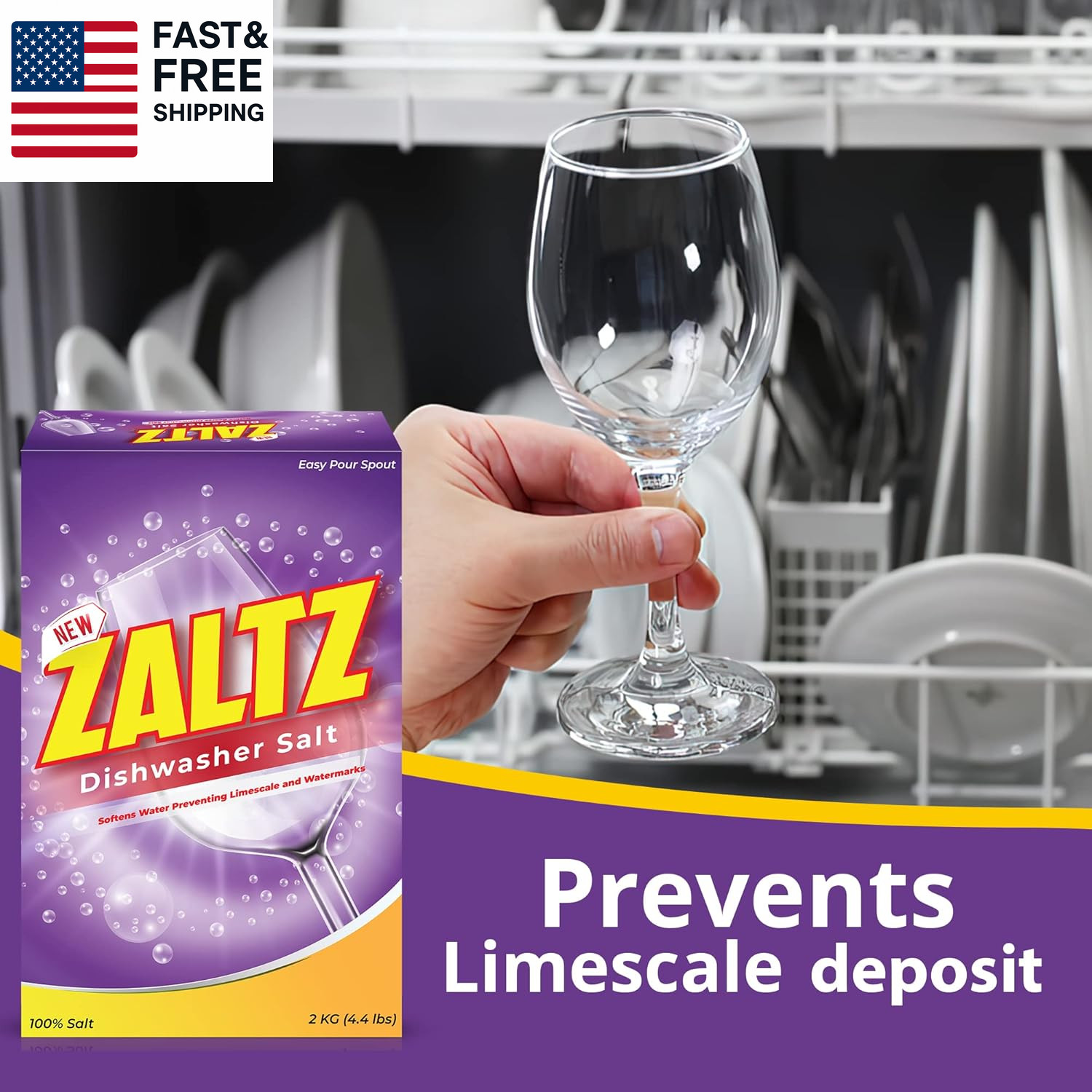 Zaltz Dishwasher Salt – Water Softener, Cleaner, Rinse Aid with Easy Pour Spout