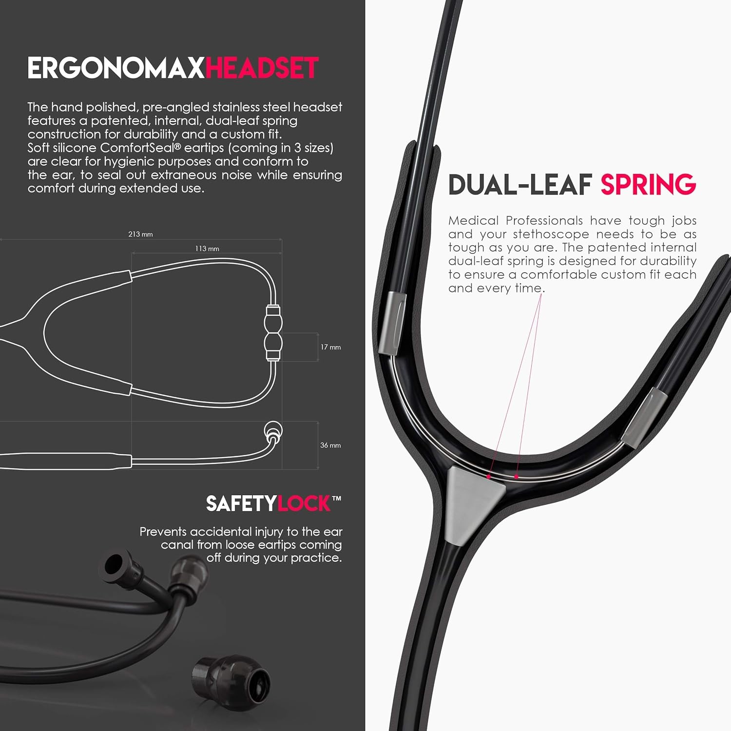 MDF Instruments MD One Premium Stainless Steel Dual Head Stethoscope, Adult, B