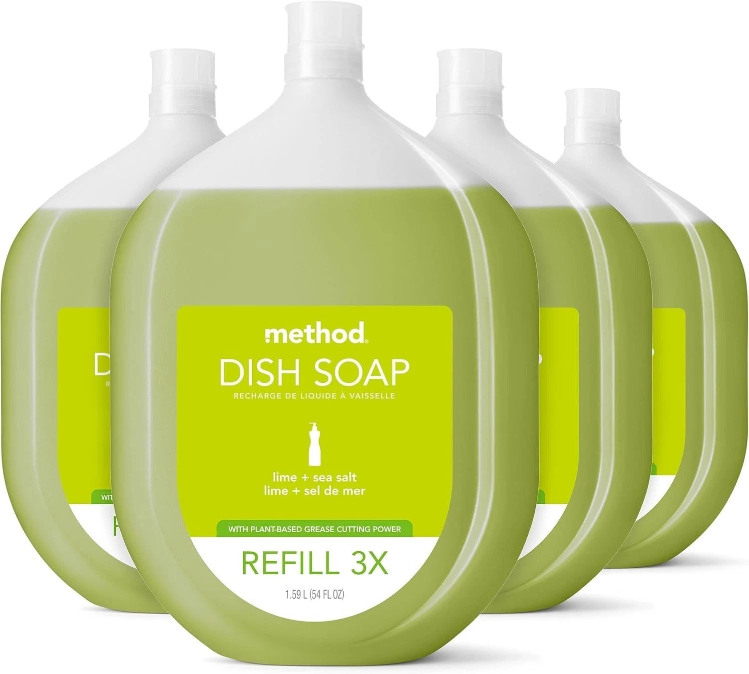 Eco-Friendly Dish Soap Refill Pack of 4, Plant-Based Gel, Powerful Grease Cutter