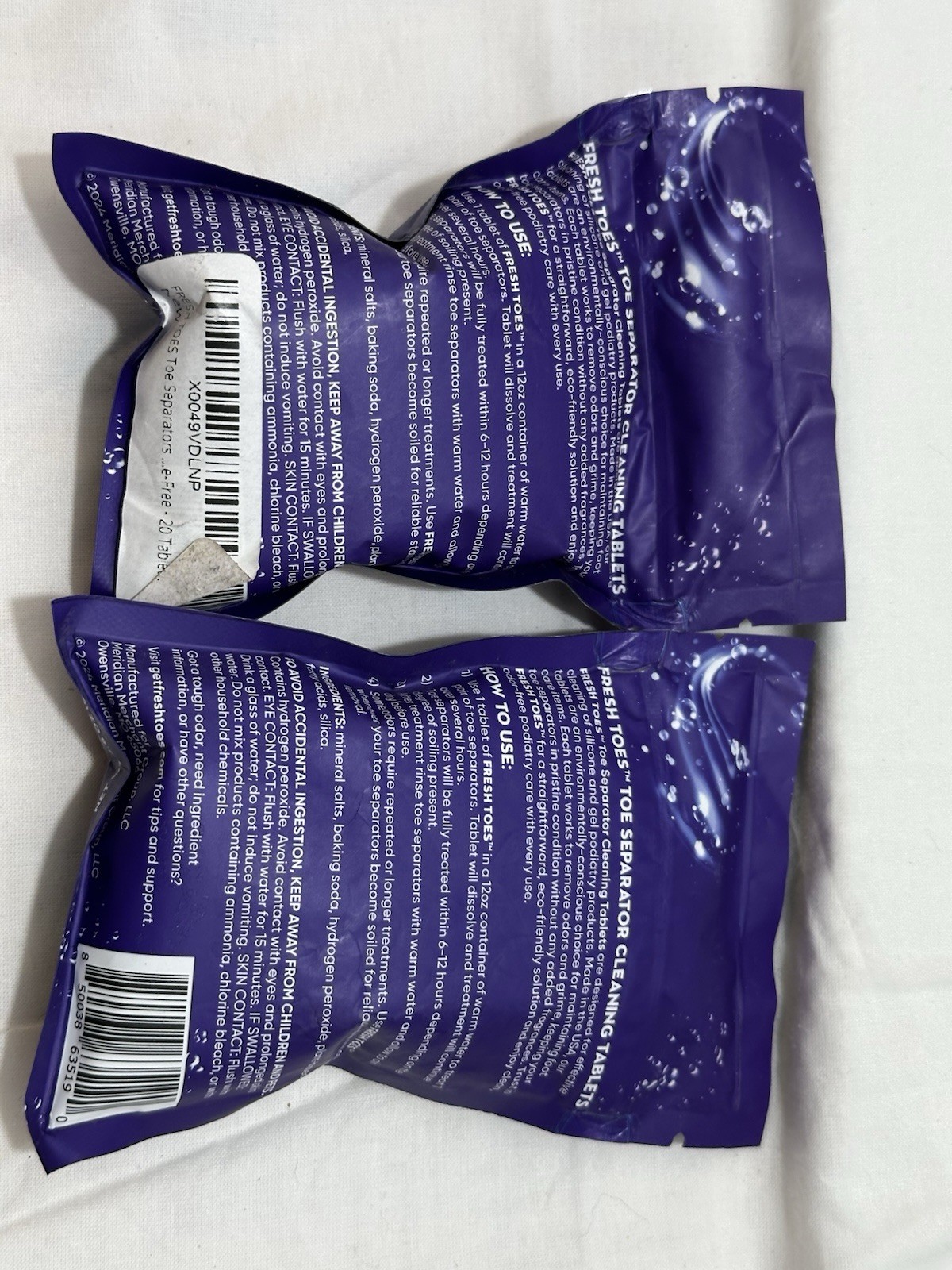 2 Packs Fresh Toes Toe Separator Cleaning Tablets 2.8oz (20 Tablets Each)